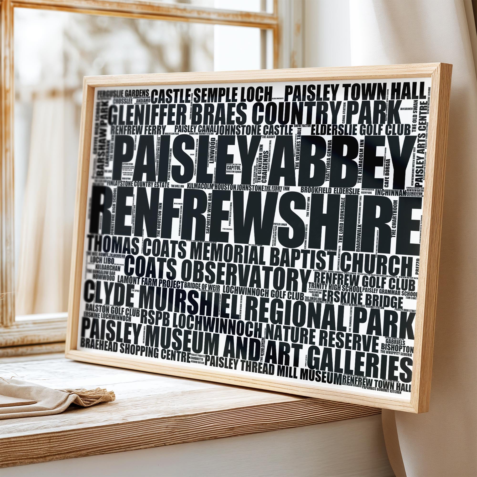 Renfrewshire - Premium Typographic Word Cloud Prints, Posters & Gifts