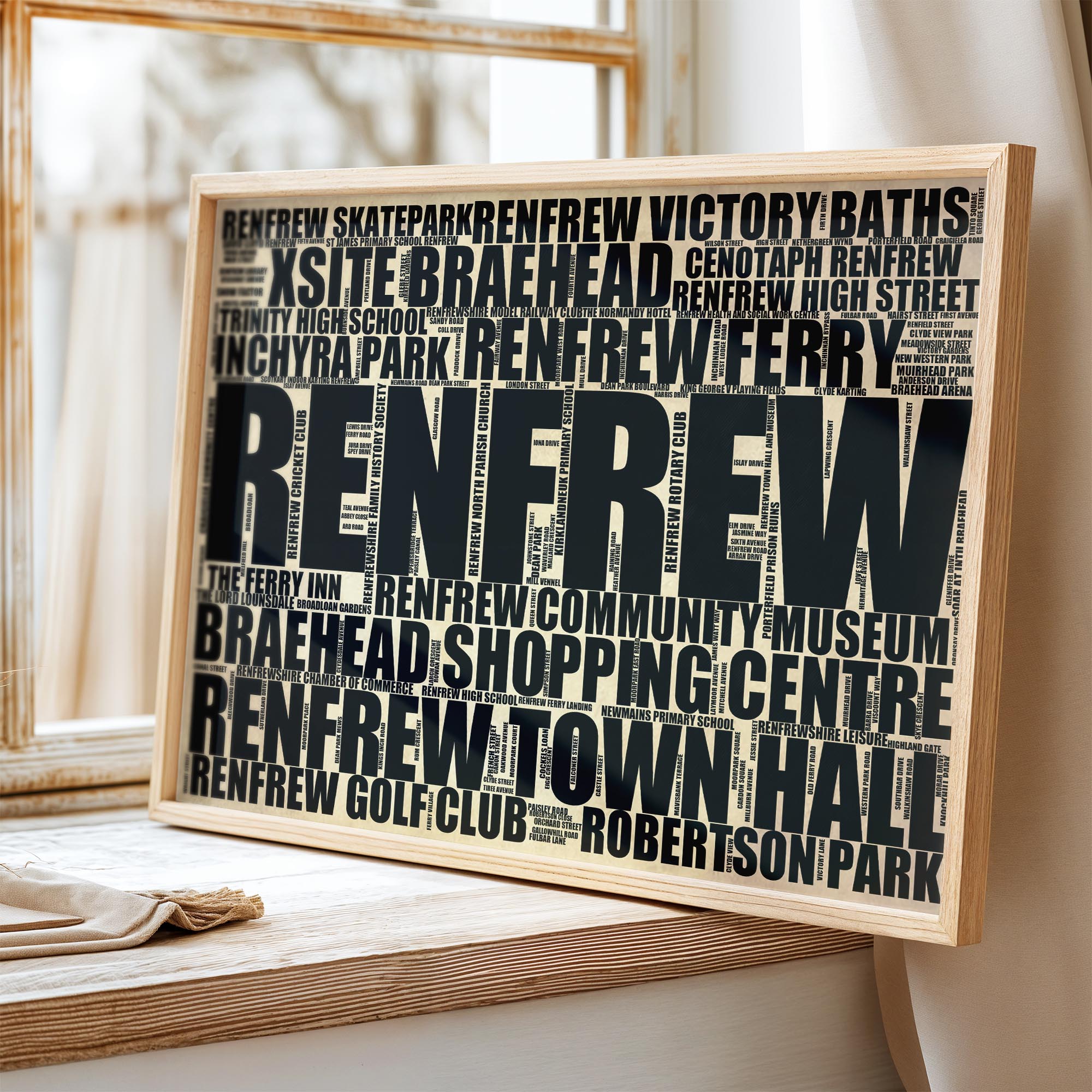 Renfrew - Premium Typographic Word Cloud Prints, Posters & Gifts