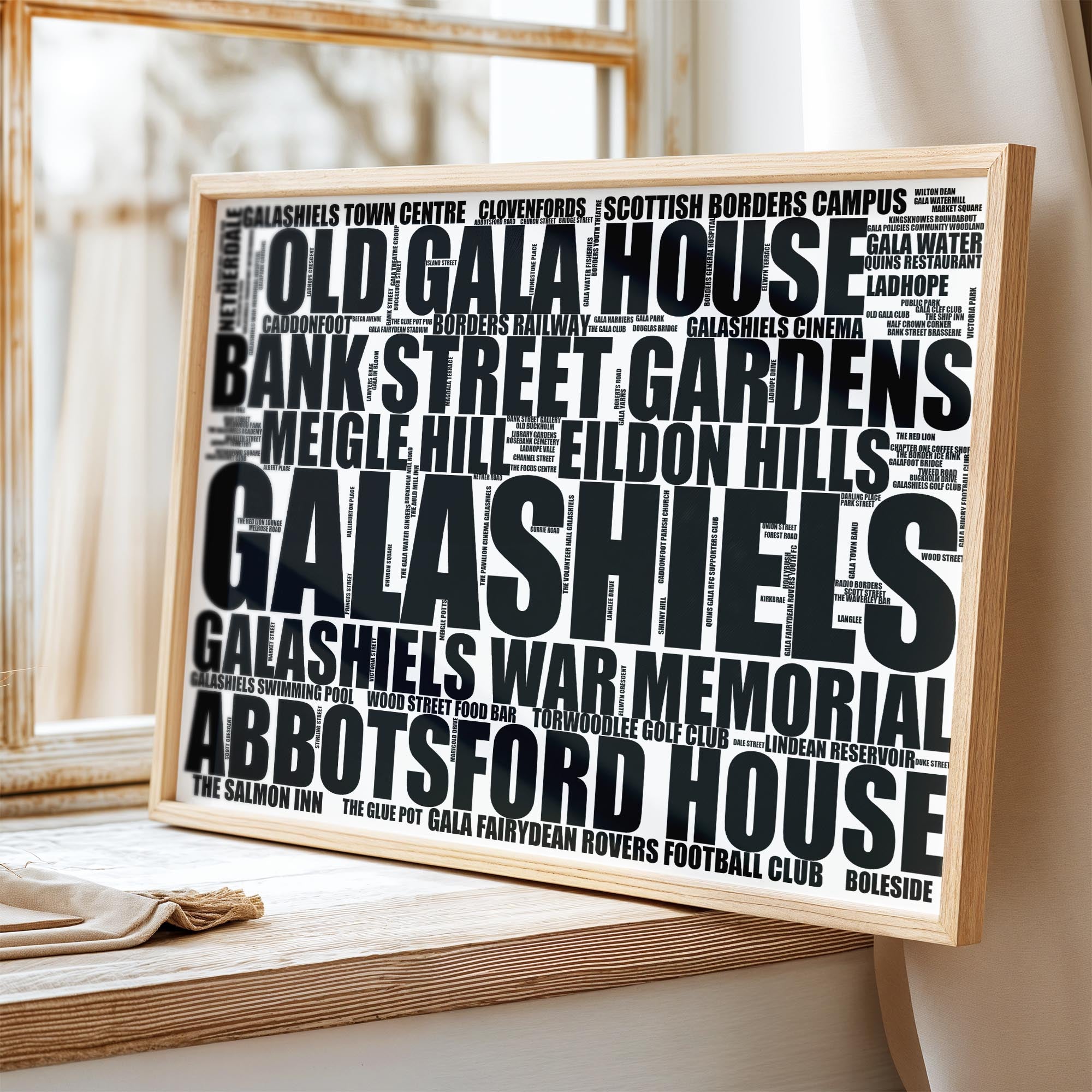 Galashiels - Premium Typographic Word Cloud Prints, Posters & Gifts