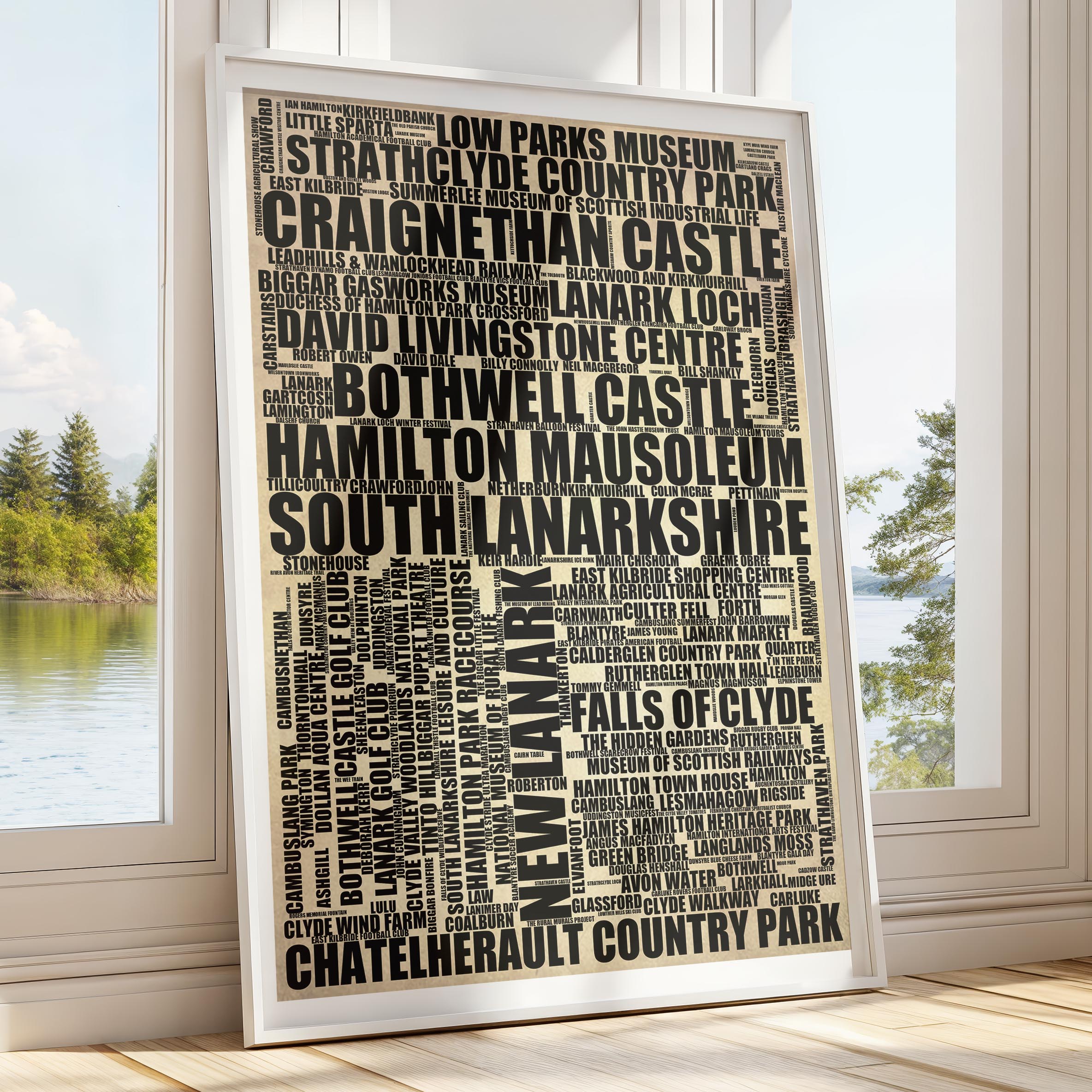 South Lanarkshire - Premium Typographic Word Cloud Prints, Posters & Gifts