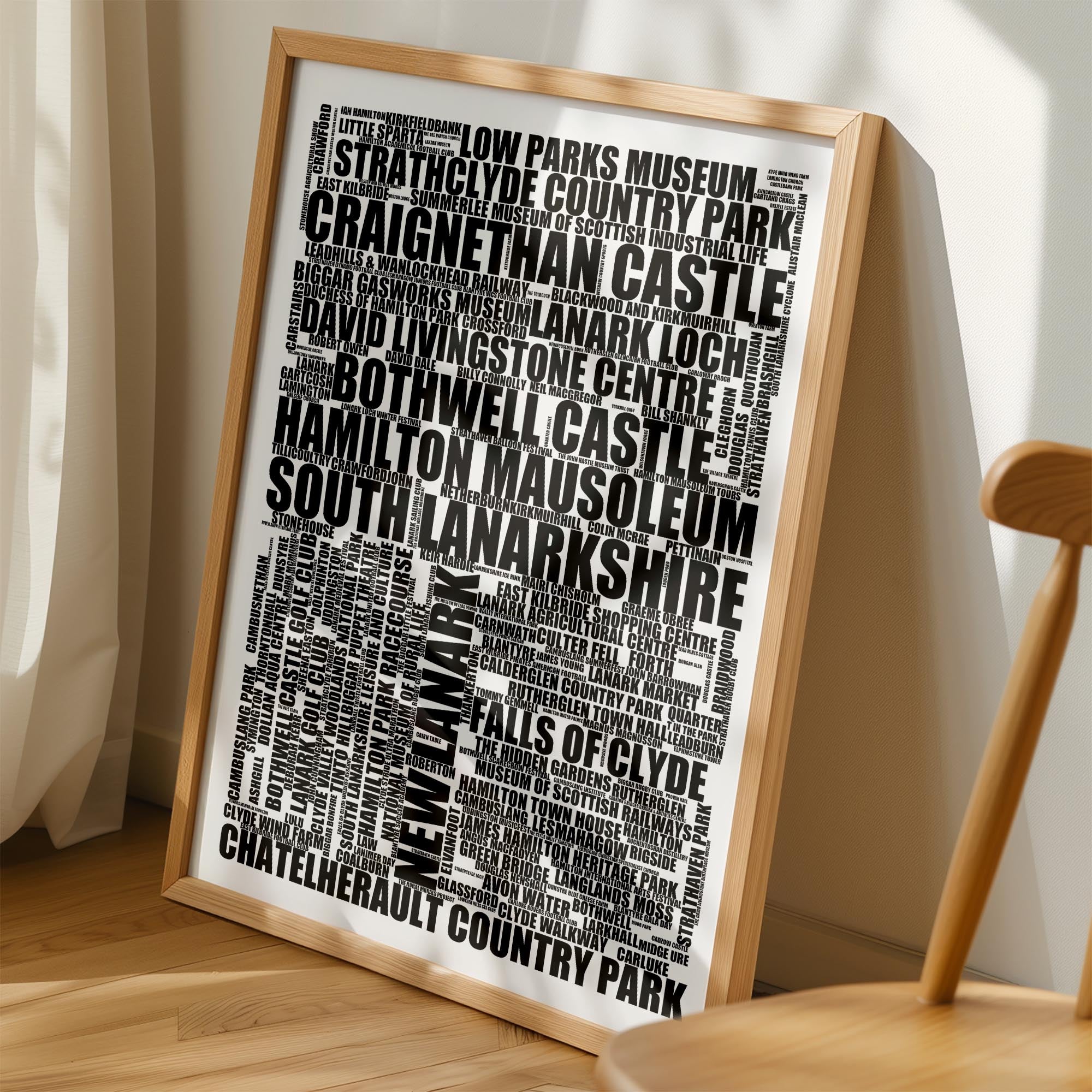 South Lanarkshire - Premium Typographic Word Cloud Prints, Posters & Gifts