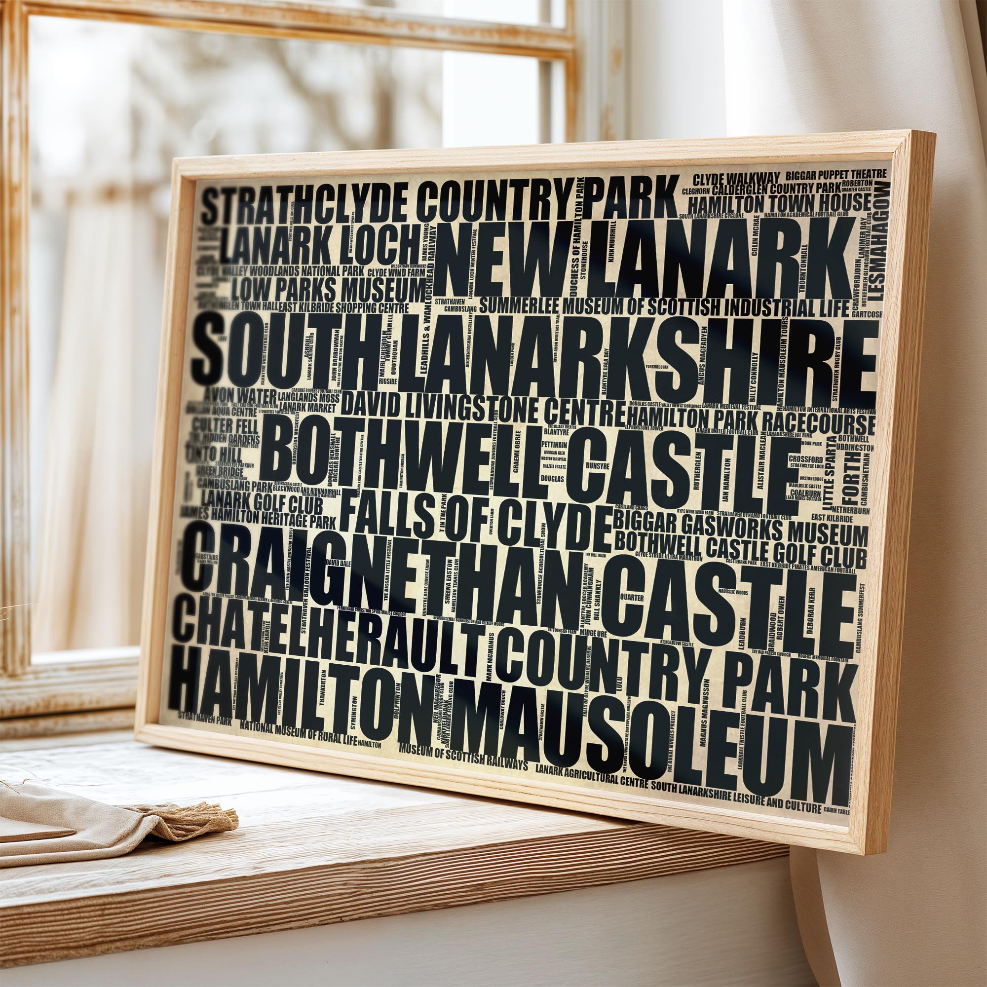 South Lanarkshire - Premium Typographic Word Cloud Prints, Posters & Gifts