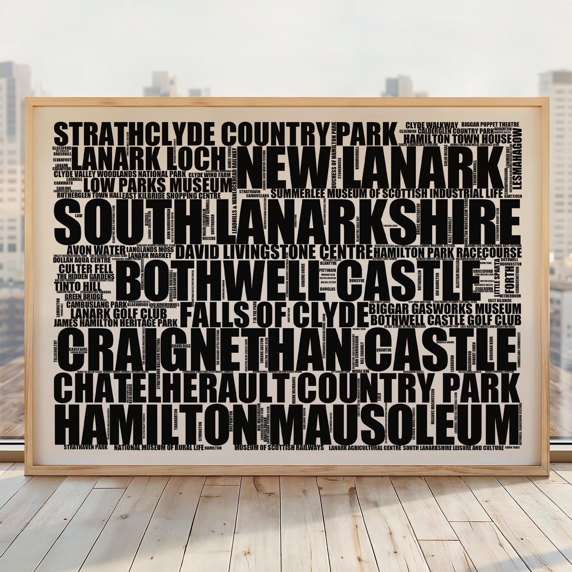 South Lanarkshire - Premium Typographic Word Cloud Prints, Posters & Gifts