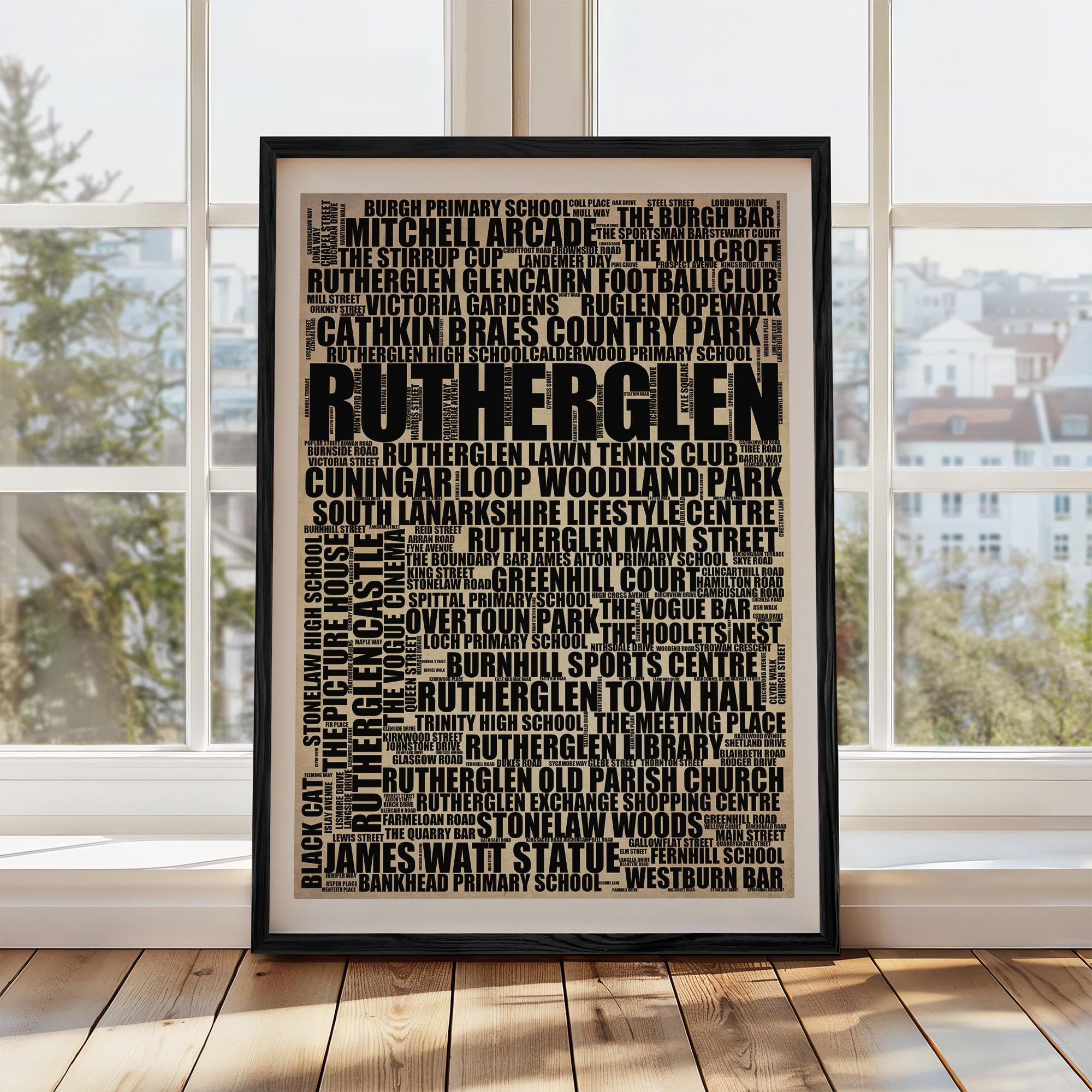 Rutherglen - Premium Typographic Word Cloud Prints, Posters & Gifts