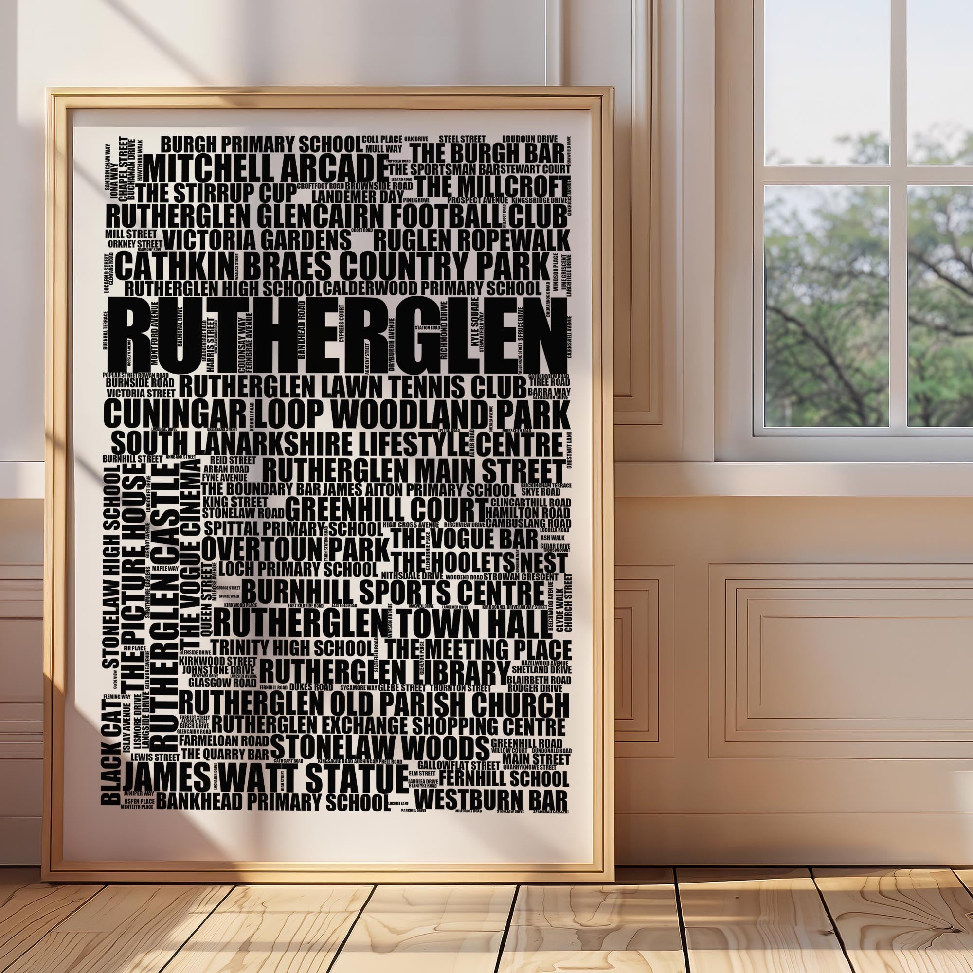 Rutherglen - Premium Typographic Word Cloud Prints, Posters & Gifts