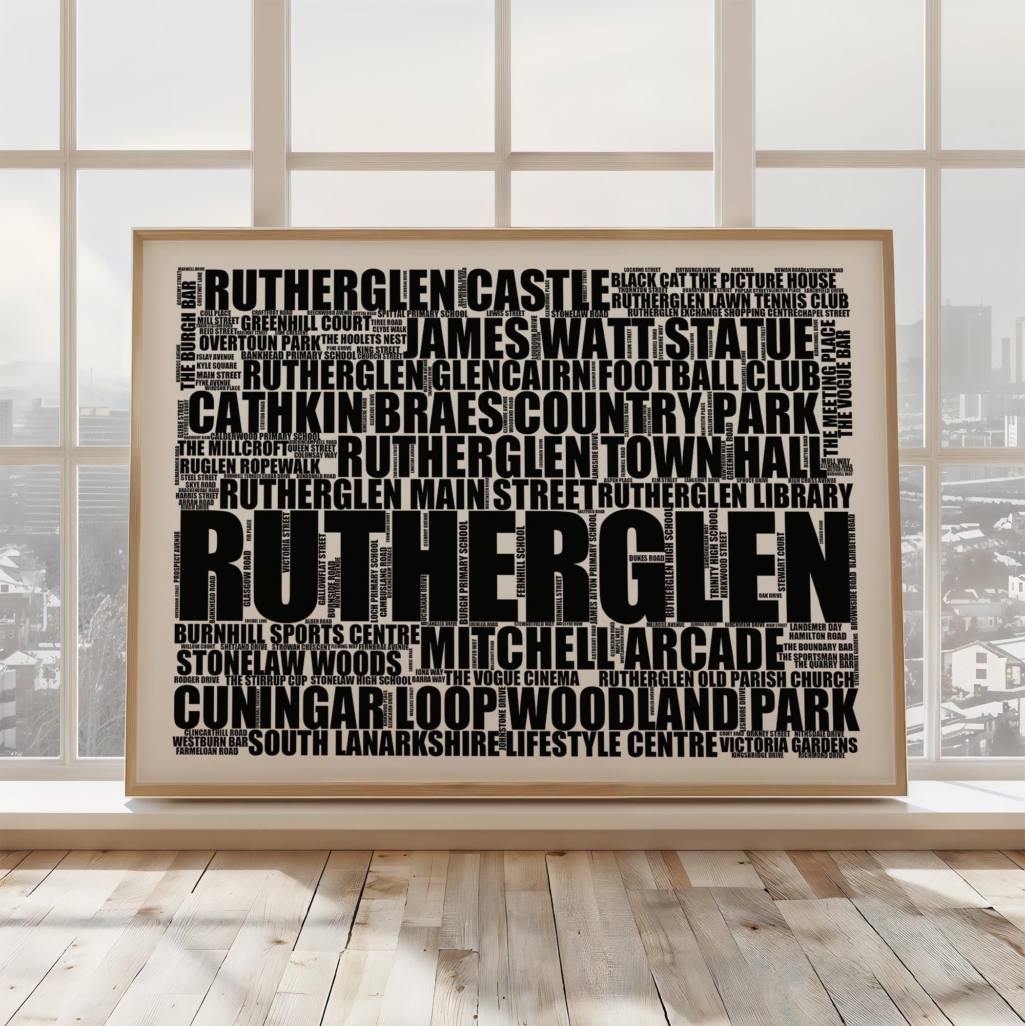 Rutherglen - Premium Typographic Word Cloud Prints, Posters & Gifts