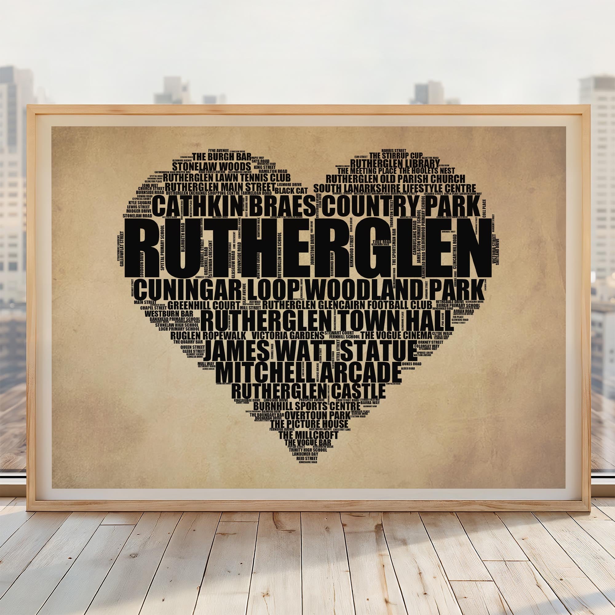 Rutherglen - Premium Typographic Word Cloud Prints, Posters & Gifts