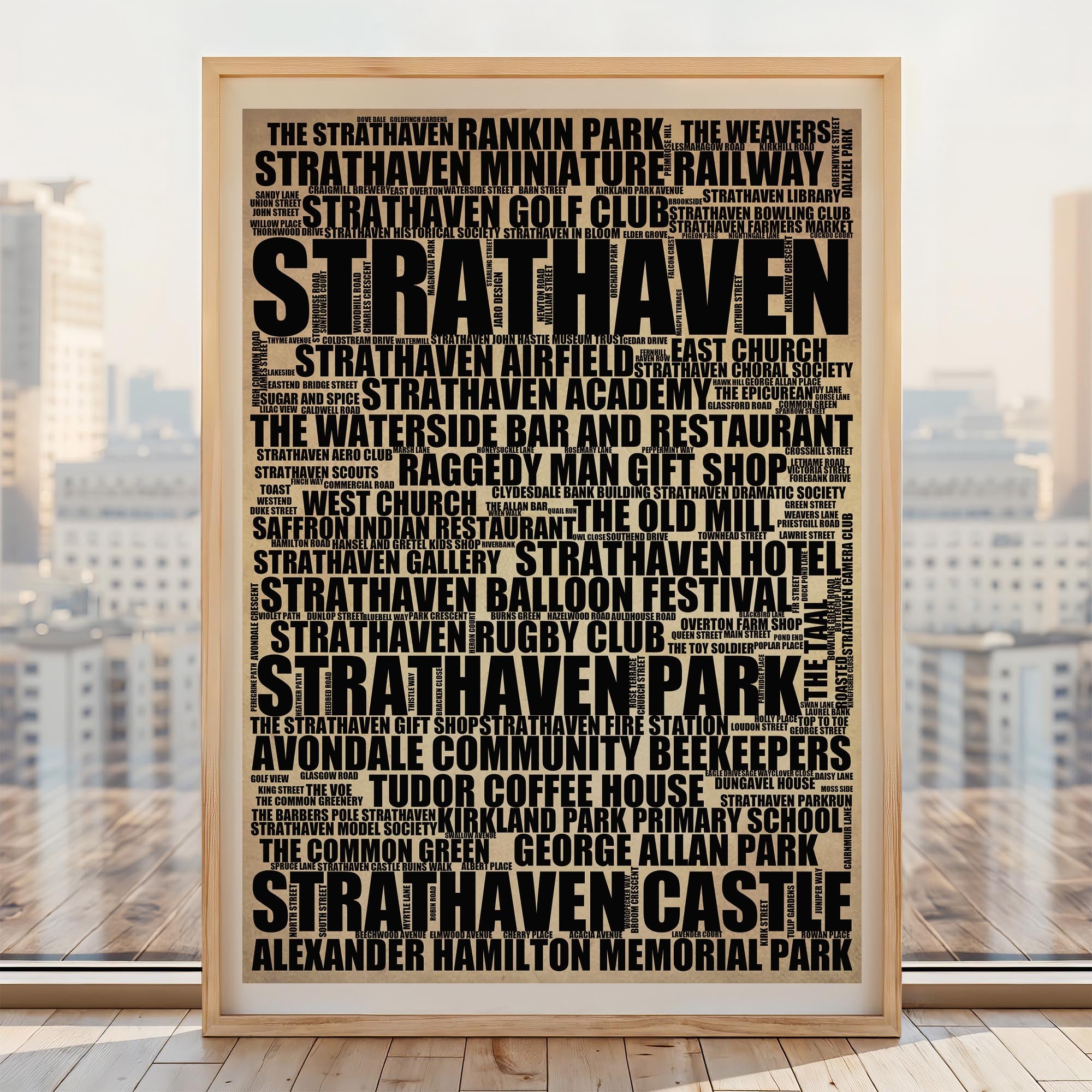 Strathaven - Premium Typographic Word Cloud Prints, Posters & Gifts