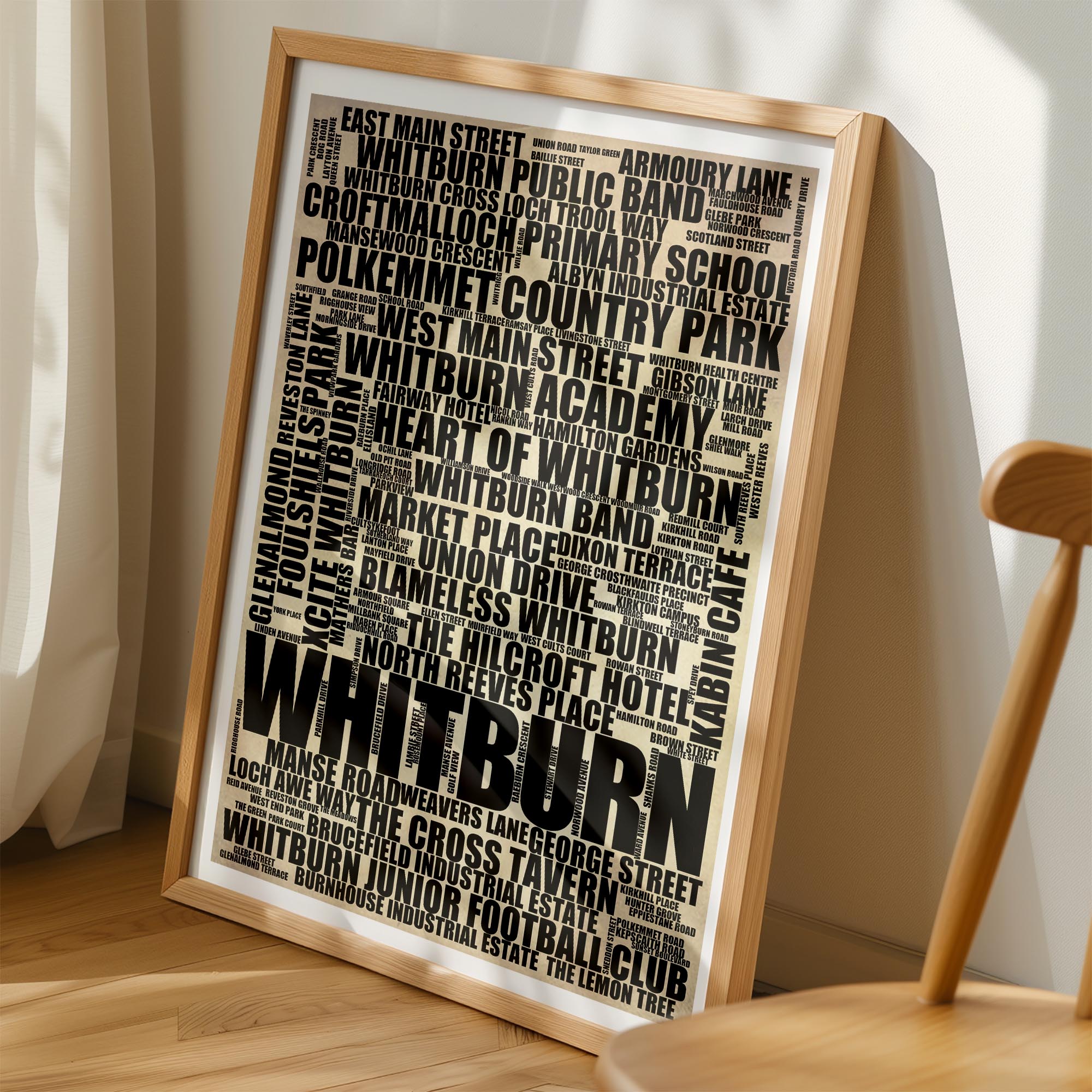 Whitburn - Premium Typographic Word Cloud Prints, Posters & Gifts