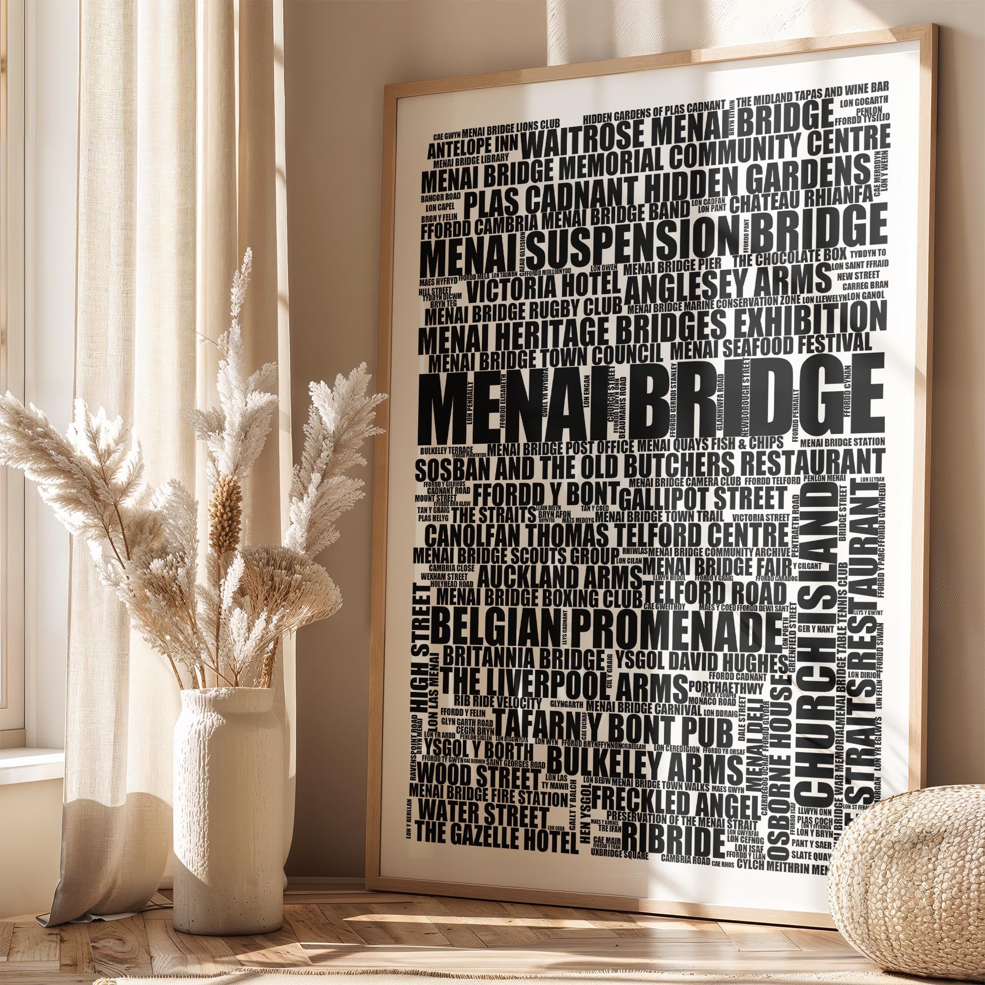 Menai Bridge - Premium Typographic Word Cloud Prints, Posters & Gifts