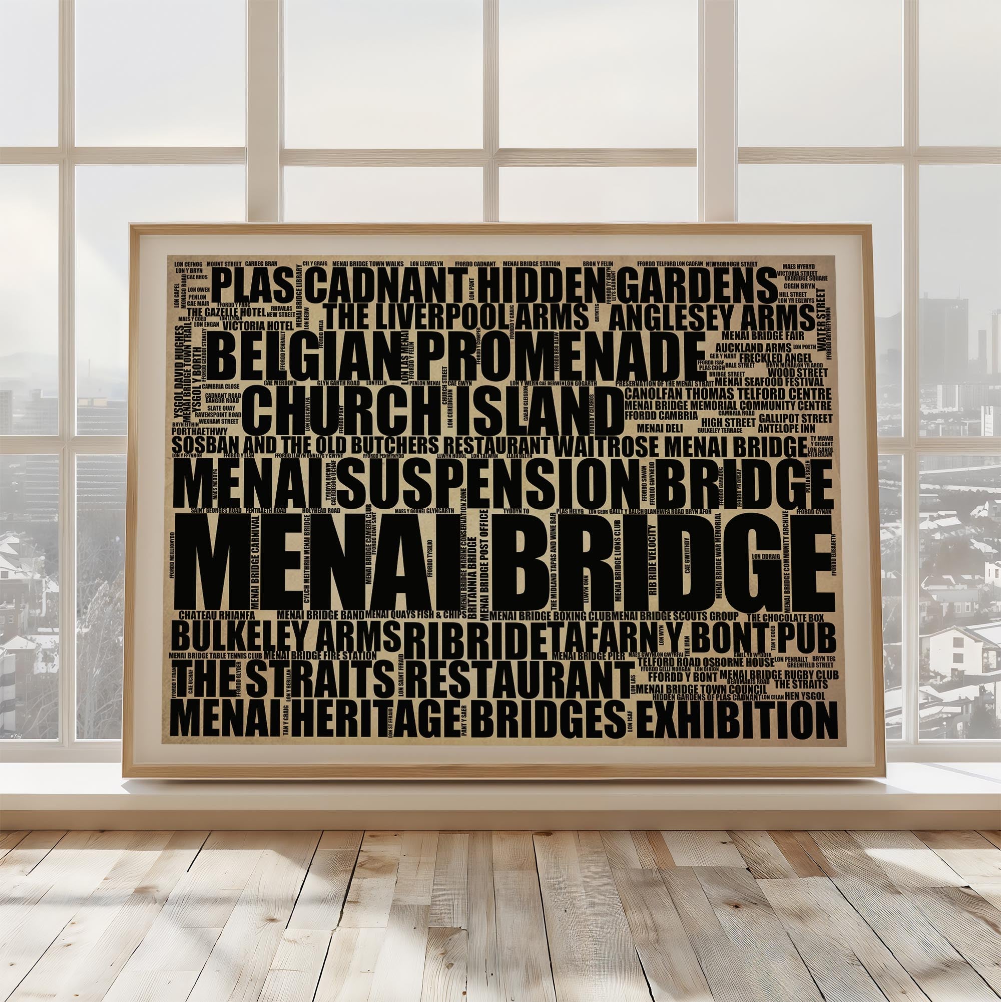 Menai Bridge - Premium Typographic Word Cloud Prints, Posters & Gifts