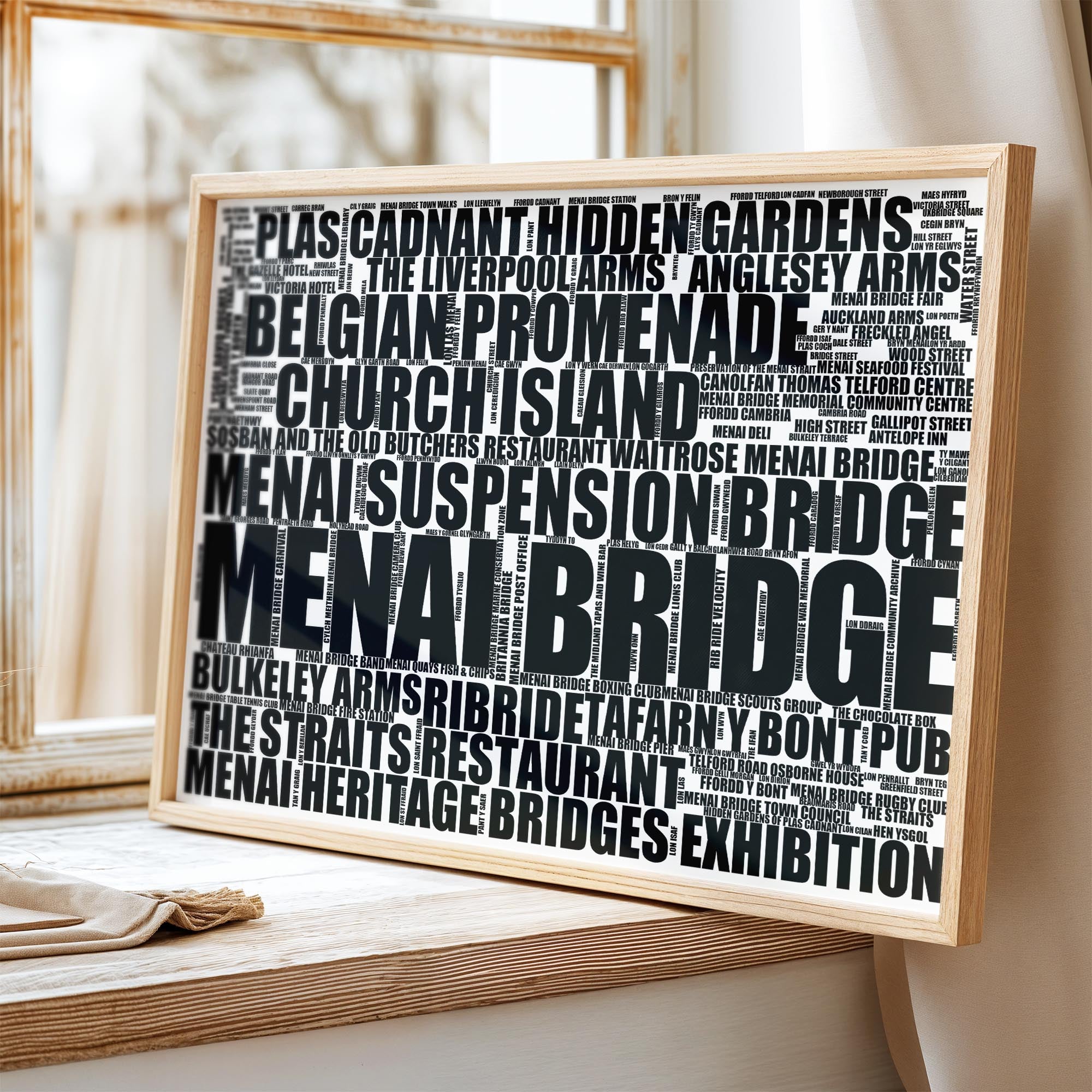 Menai Bridge - Premium Typographic Word Cloud Prints, Posters & Gifts