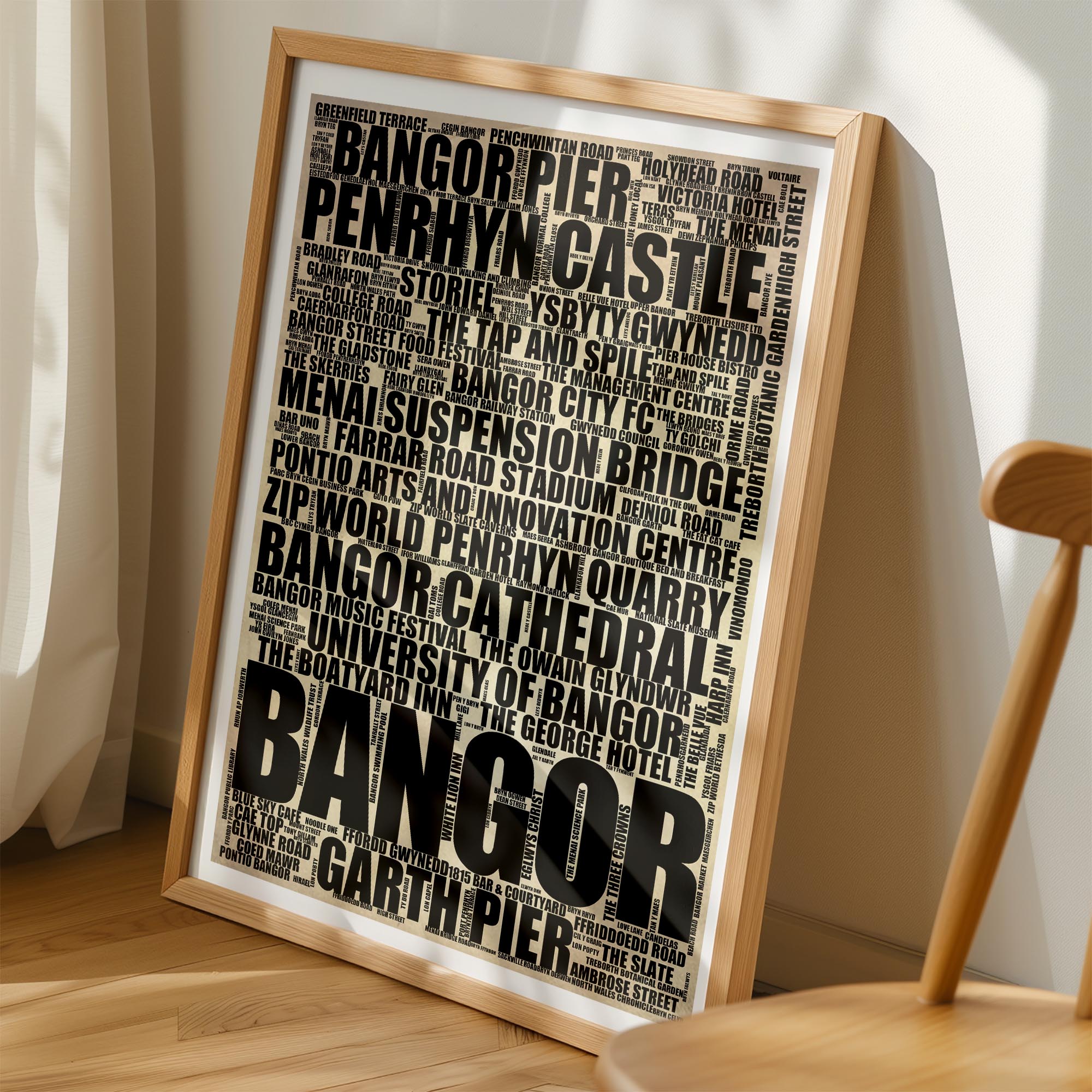 Bangor - Premium Typographic Word Cloud Prints, Posters & Gifts