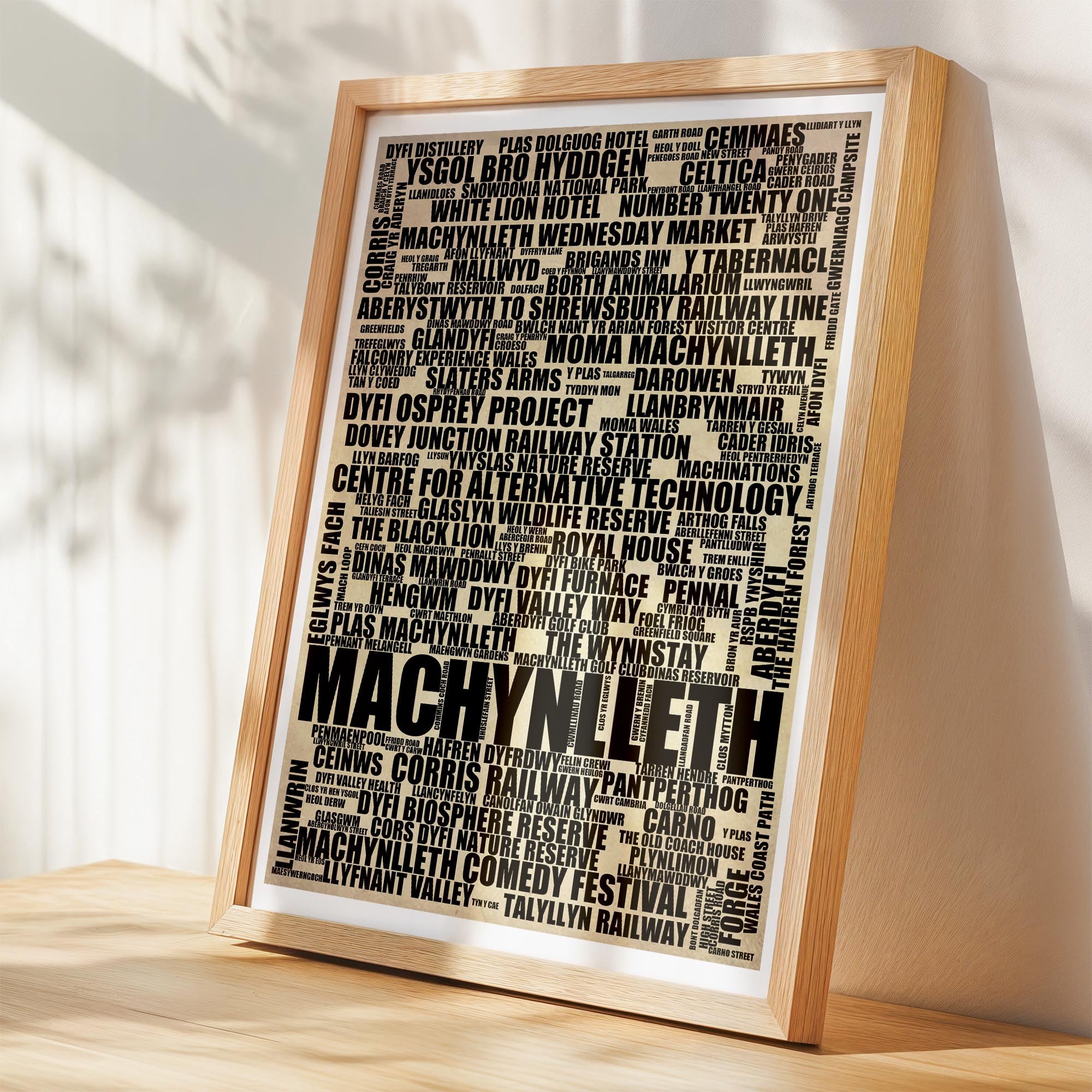 Machynlleth - Premium Typographic Word Cloud Prints, Posters & Gifts