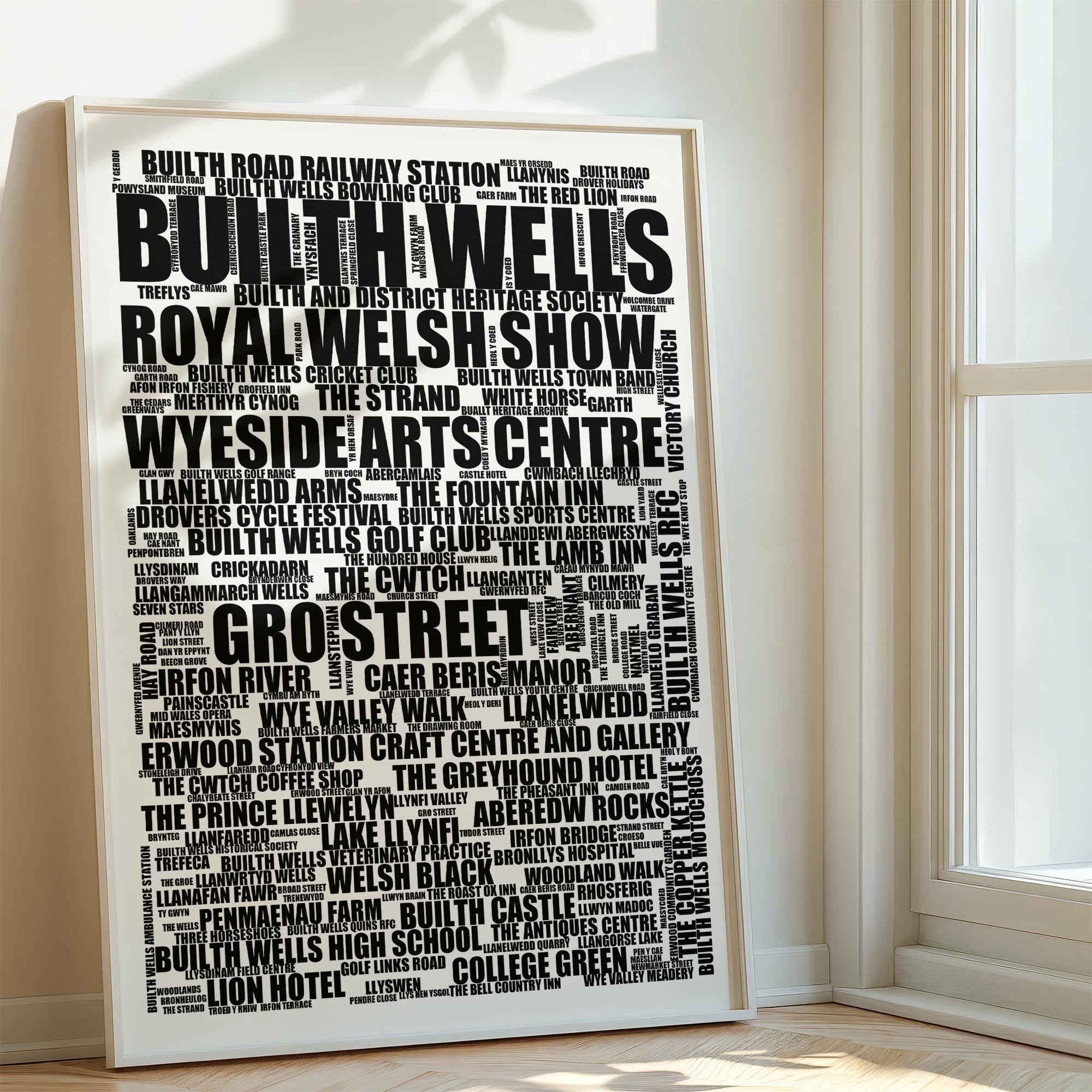 Builth Wells - Premium Typographic Word Cloud Prints, Posters & Gifts