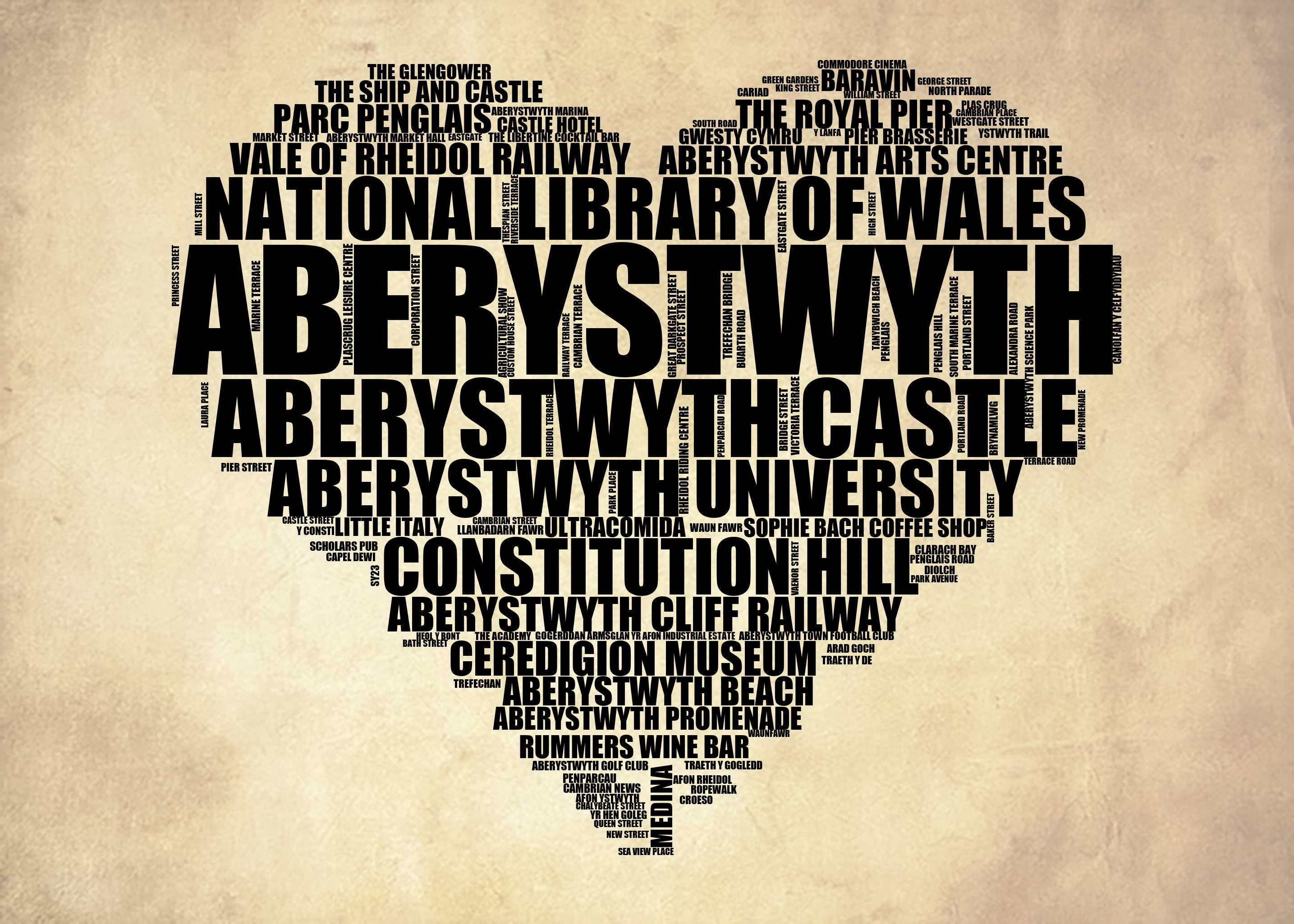 Aberystwyth - Premium Typographic Word Cloud Prints, Posters & Gifts