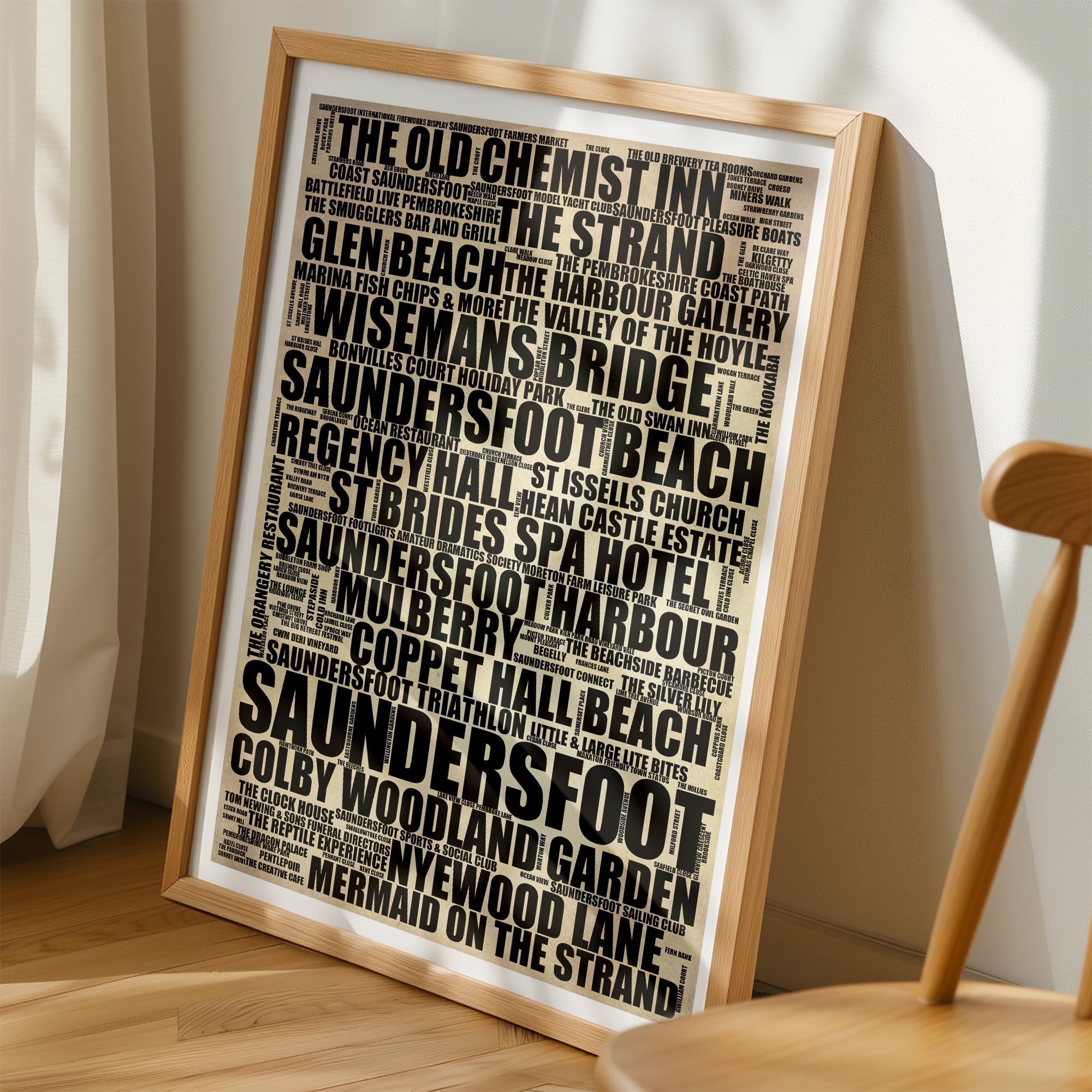 Saundersfoot - Premium Typographic Word Cloud Prints, Posters & Gifts