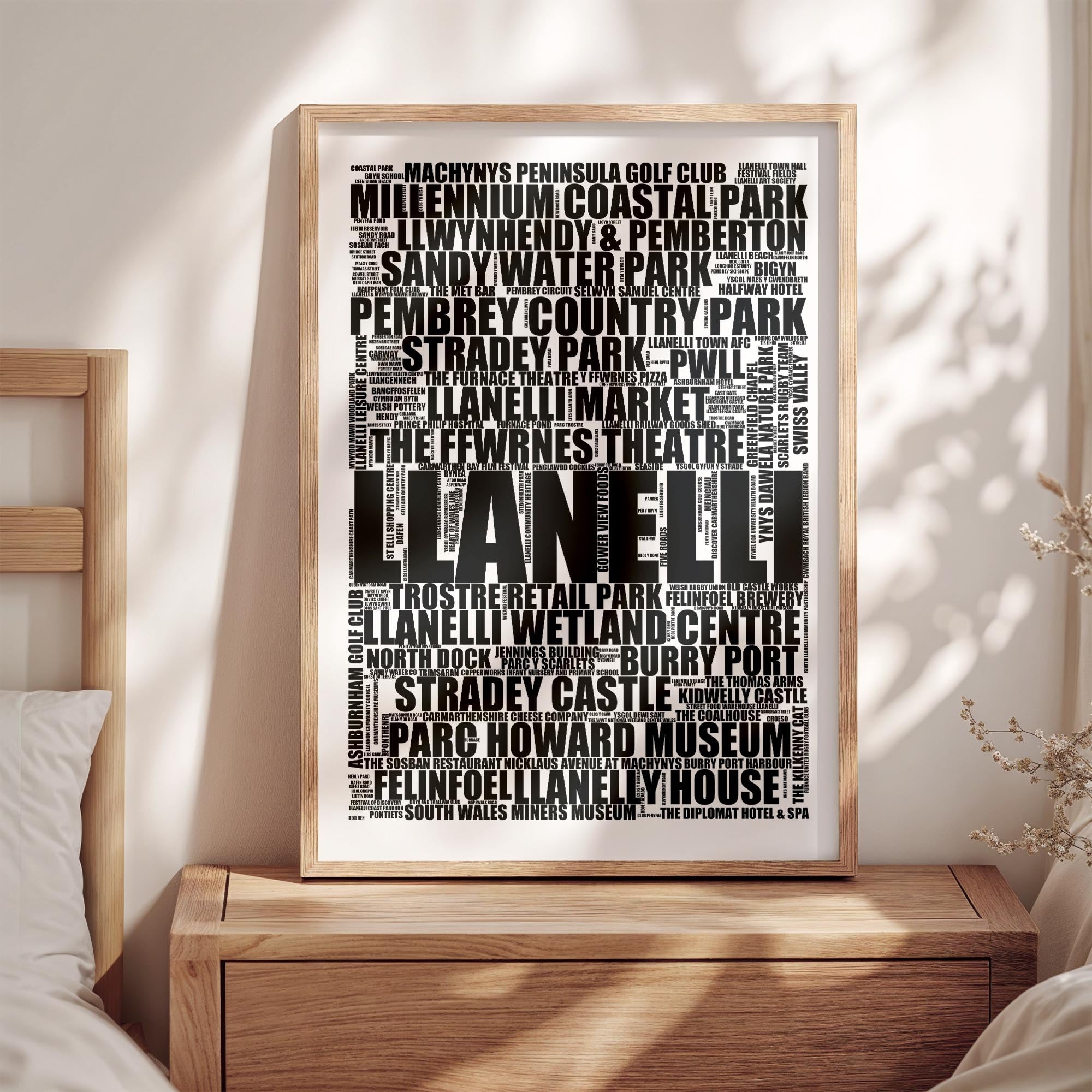 Llanelli - Premium Typographic Word Cloud Prints, Posters & Gifts