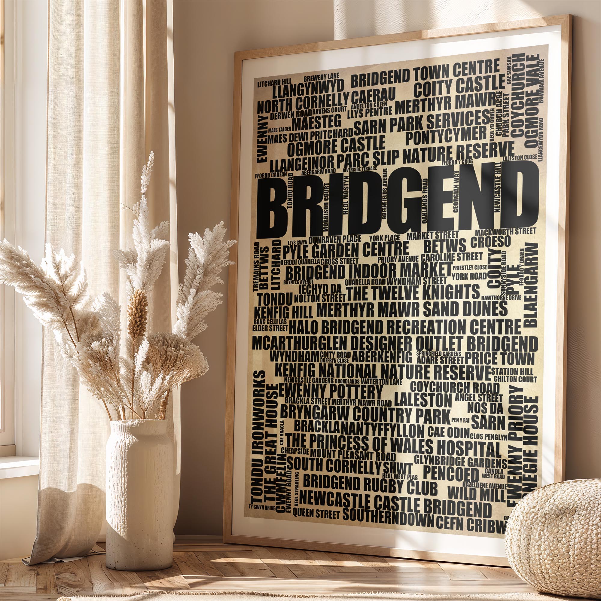 Bridgend - Premium Typographic Word Cloud Prints, Posters & Gifts