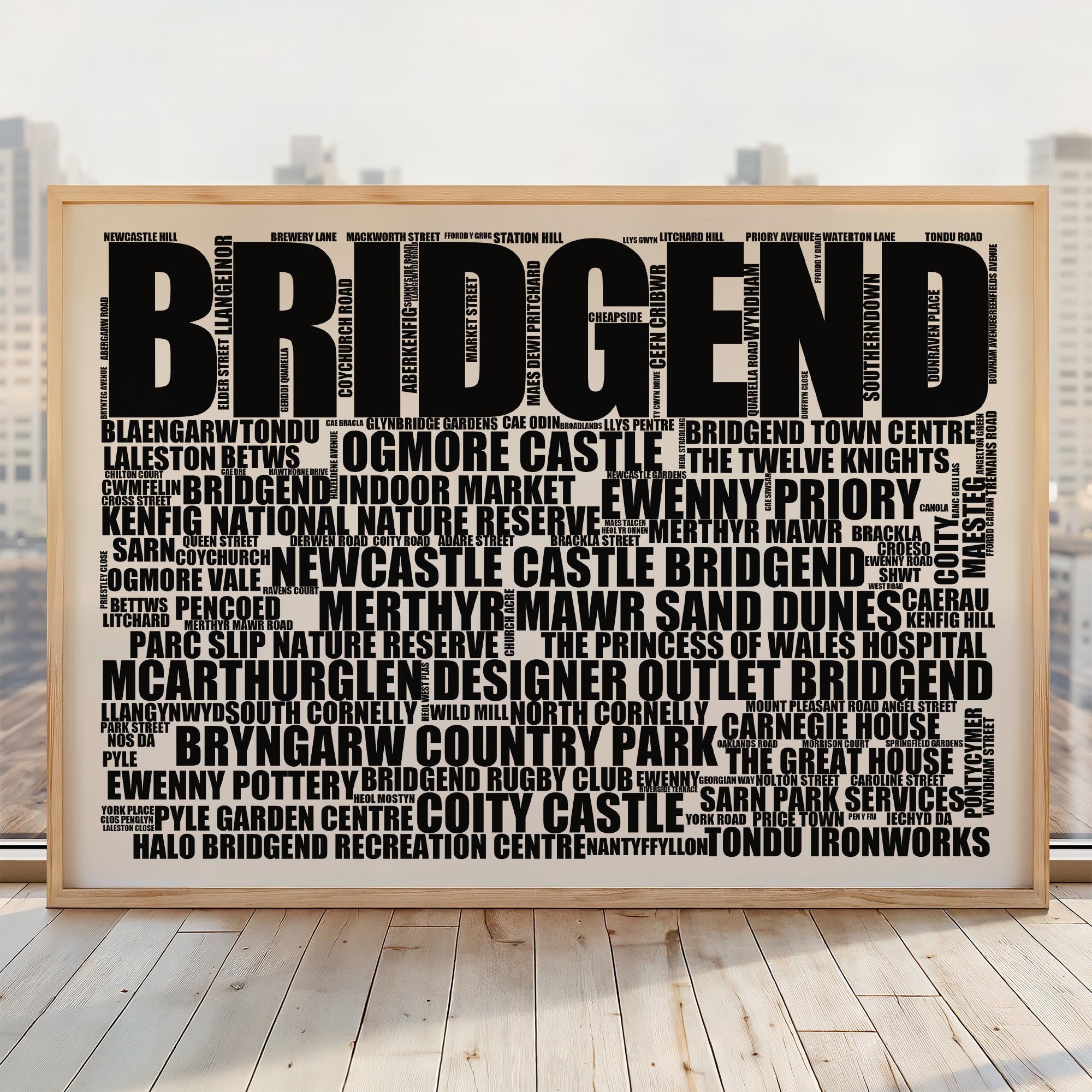 Bridgend - Premium Typographic Word Cloud Prints, Posters & Gifts