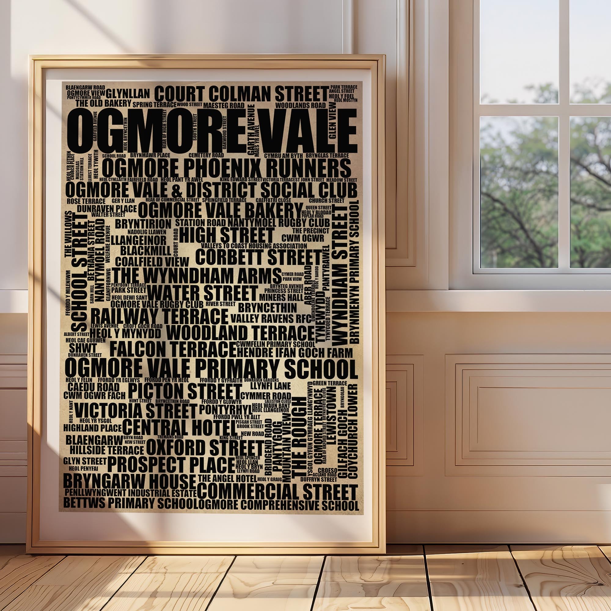 Ogmore Vale - Premium Typographic Word Cloud Prints, Posters & Gifts