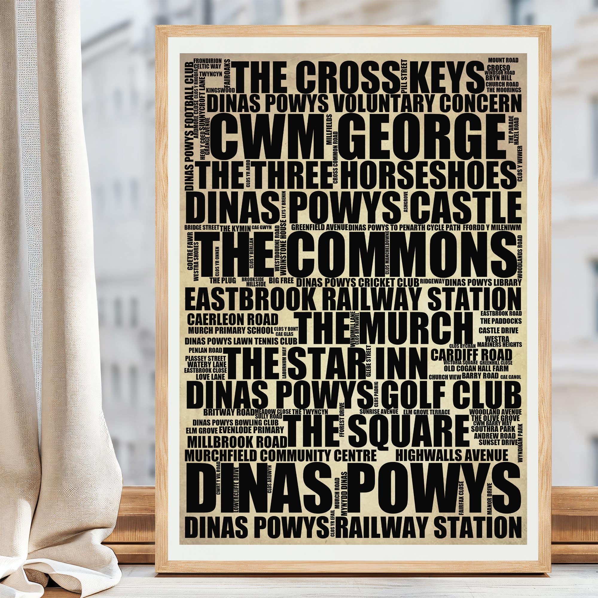 Dinas Powys - Premium Typographic Word Cloud Prints, Posters & Gifts