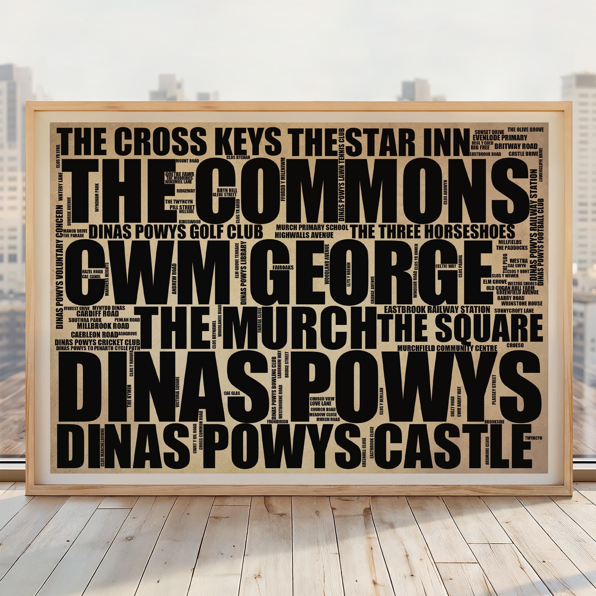 Dinas Powys - Premium Typographic Word Cloud Prints, Posters & Gifts