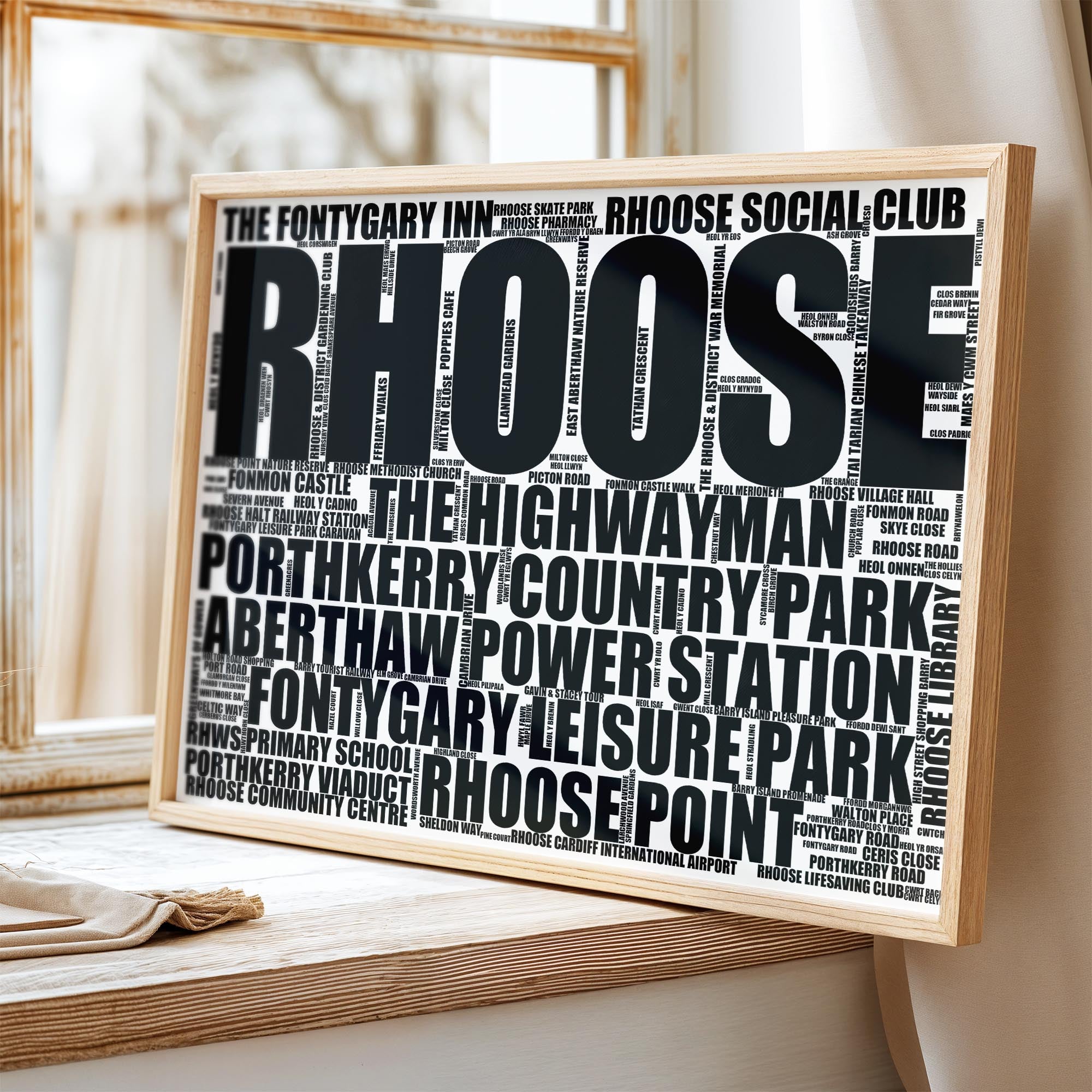 Rhoose - Premium Typographic Word Cloud Prints, Posters & Gifts