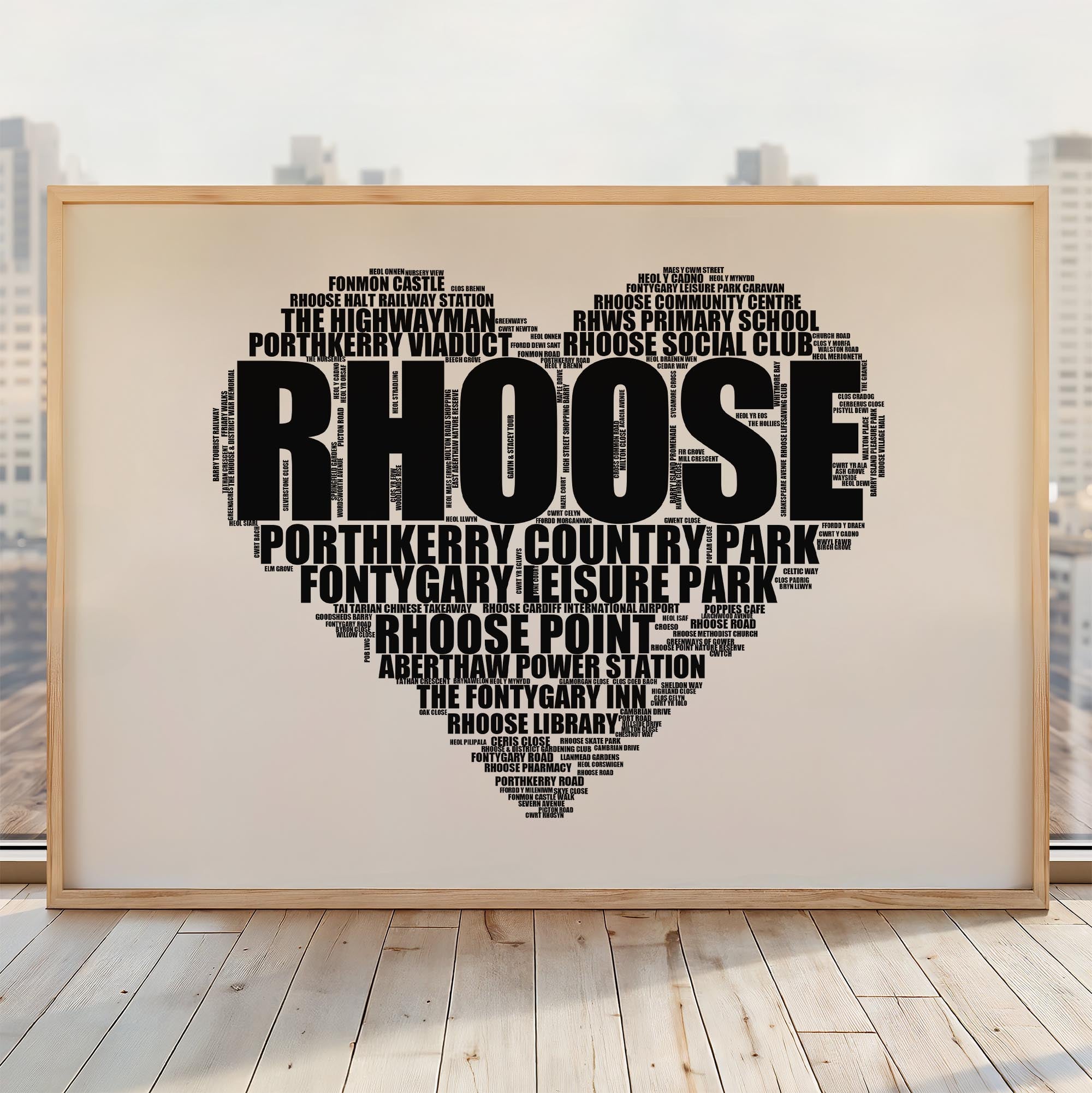 Rhoose - Premium Typographic Word Cloud Prints, Posters & Gifts