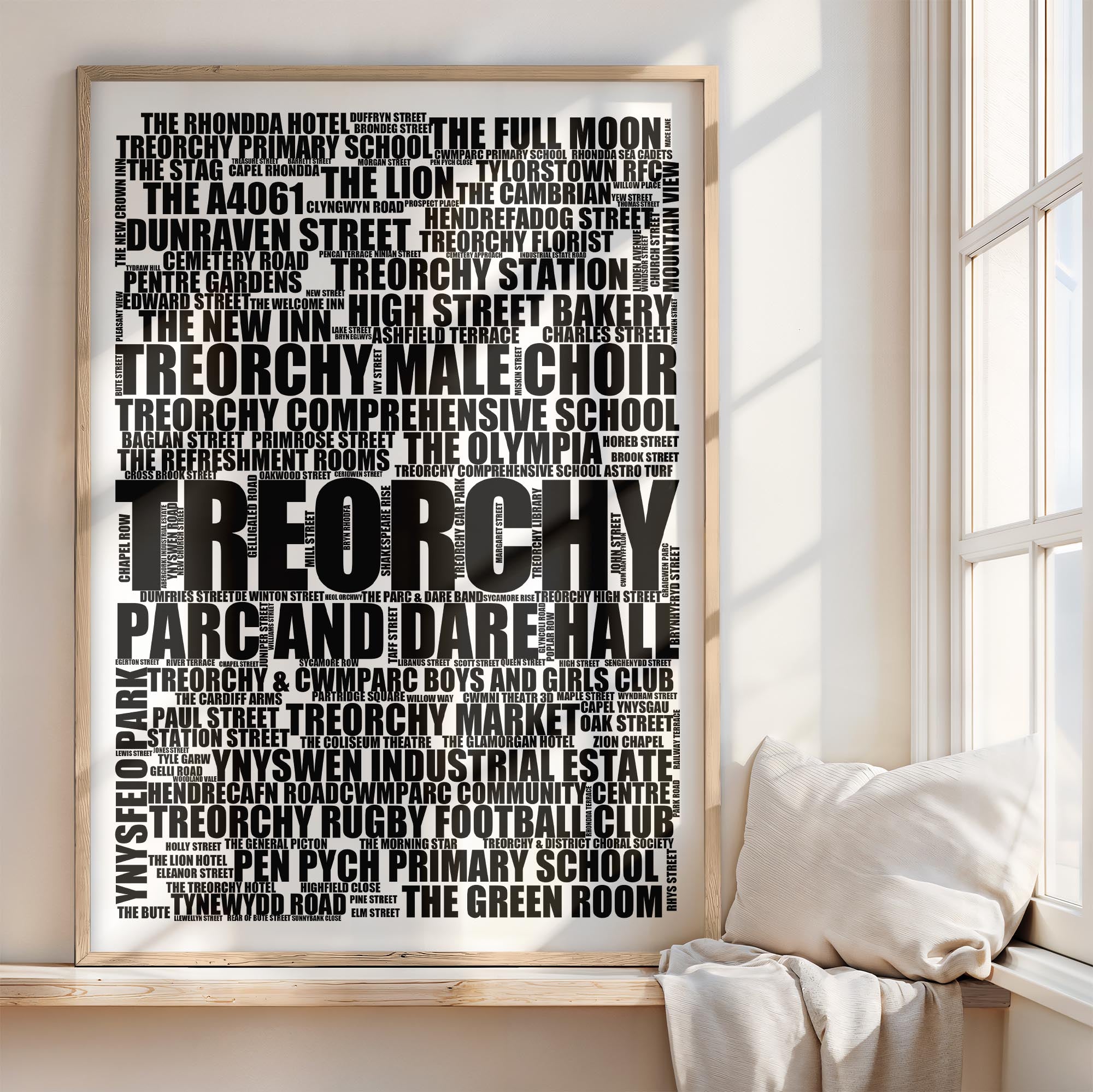 Treorchy - Premium Typographic Word Cloud Prints, Posters & Gifts