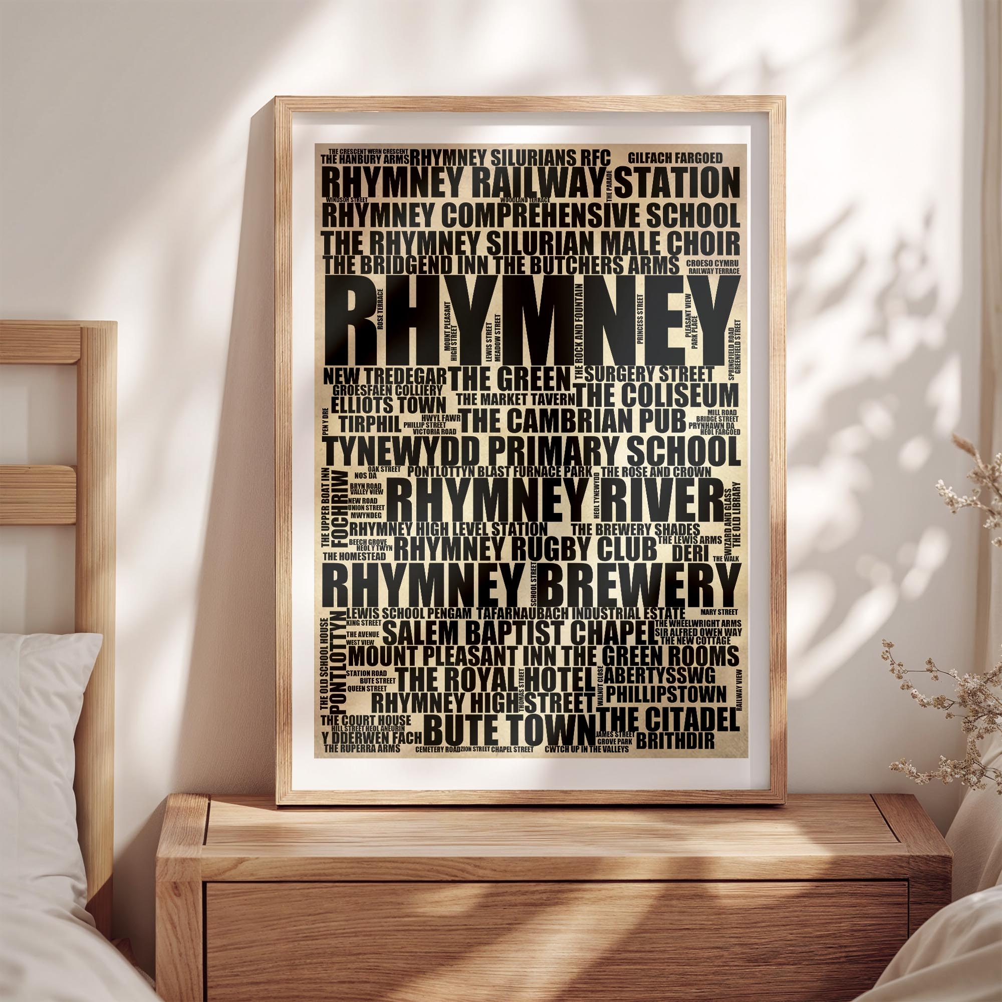 Rhymney - Premium Typographic Word Cloud Prints, Posters & Gifts