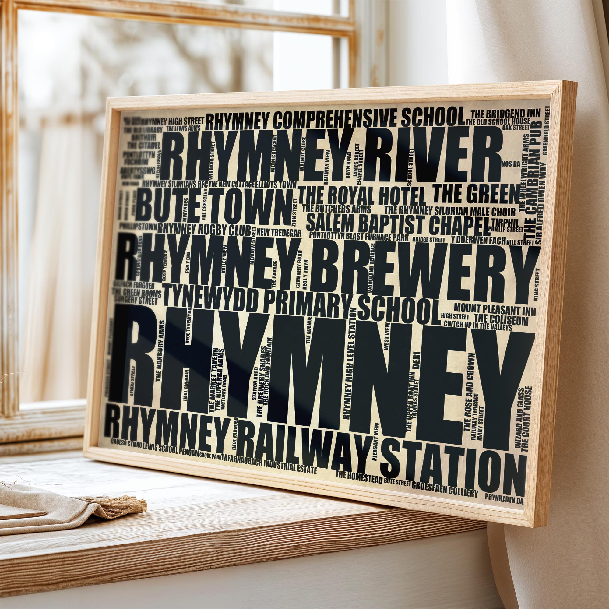 Rhymney - Premium Typographic Word Cloud Prints, Posters & Gifts