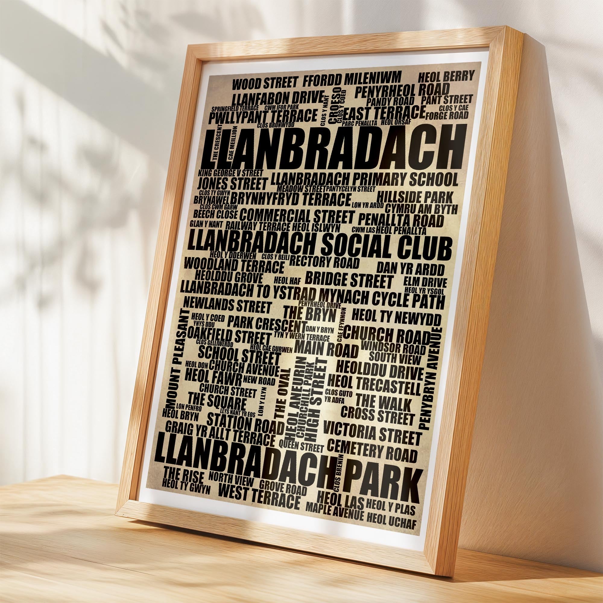 Llanbradach - Premium Typographic Word Cloud Prints, Posters & Gifts