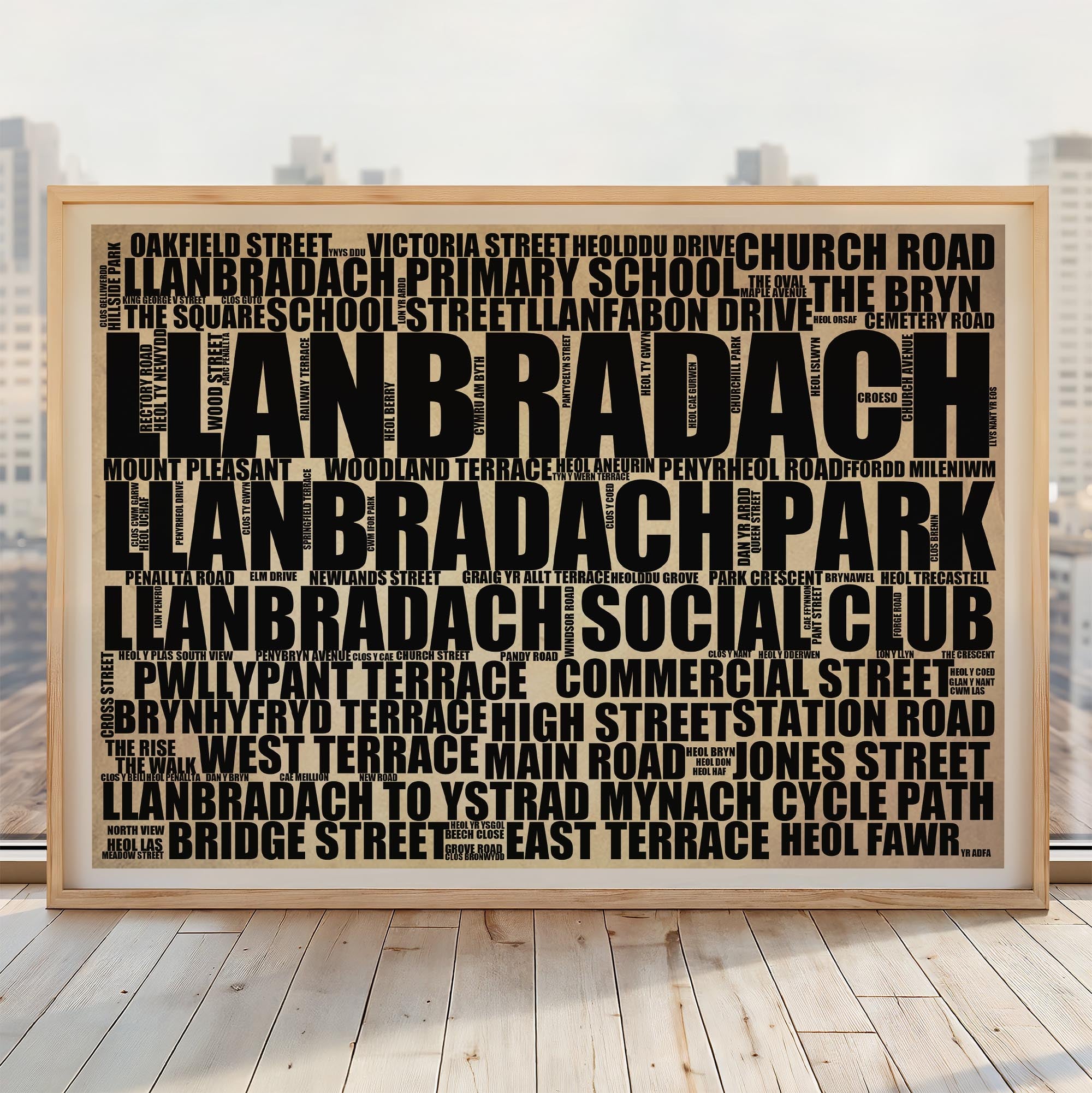 Llanbradach - Premium Typographic Word Cloud Prints, Posters & Gifts