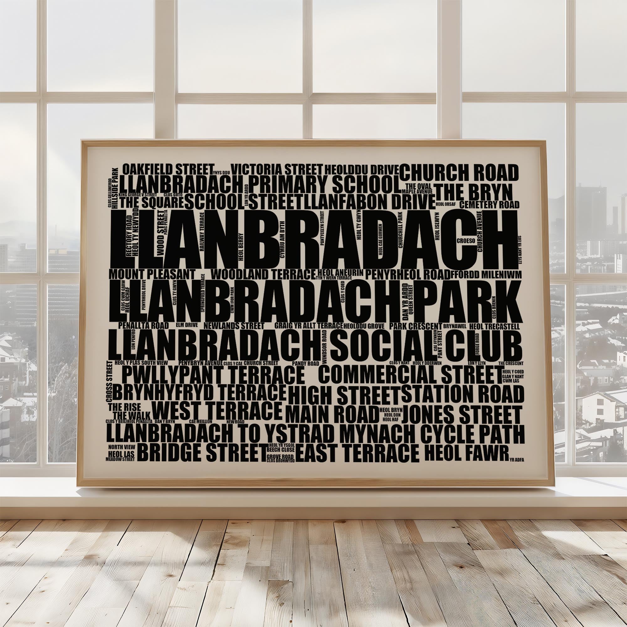 Llanbradach - Premium Typographic Word Cloud Prints, Posters & Gifts