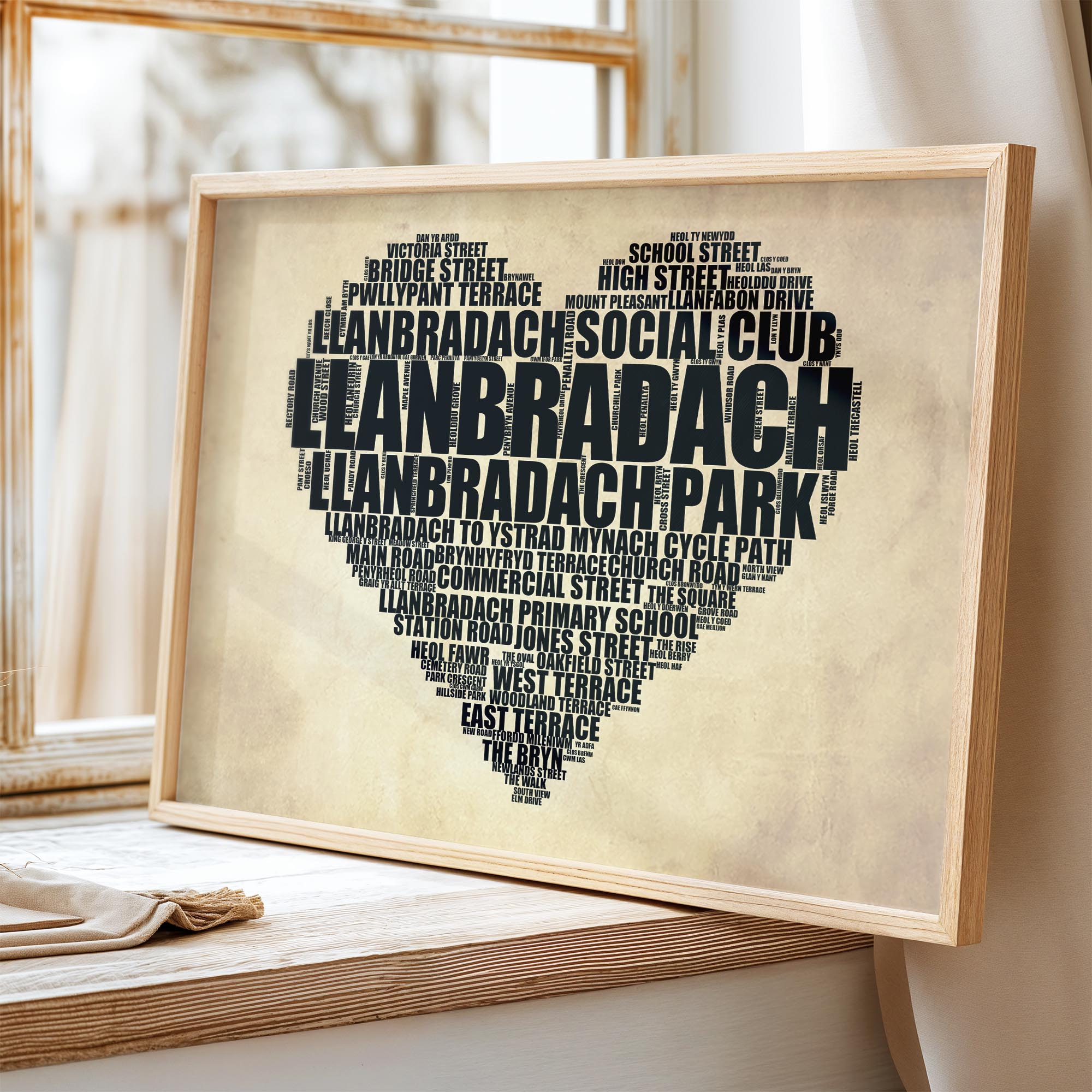 Llanbradach - Premium Typographic Word Cloud Prints, Posters & Gifts