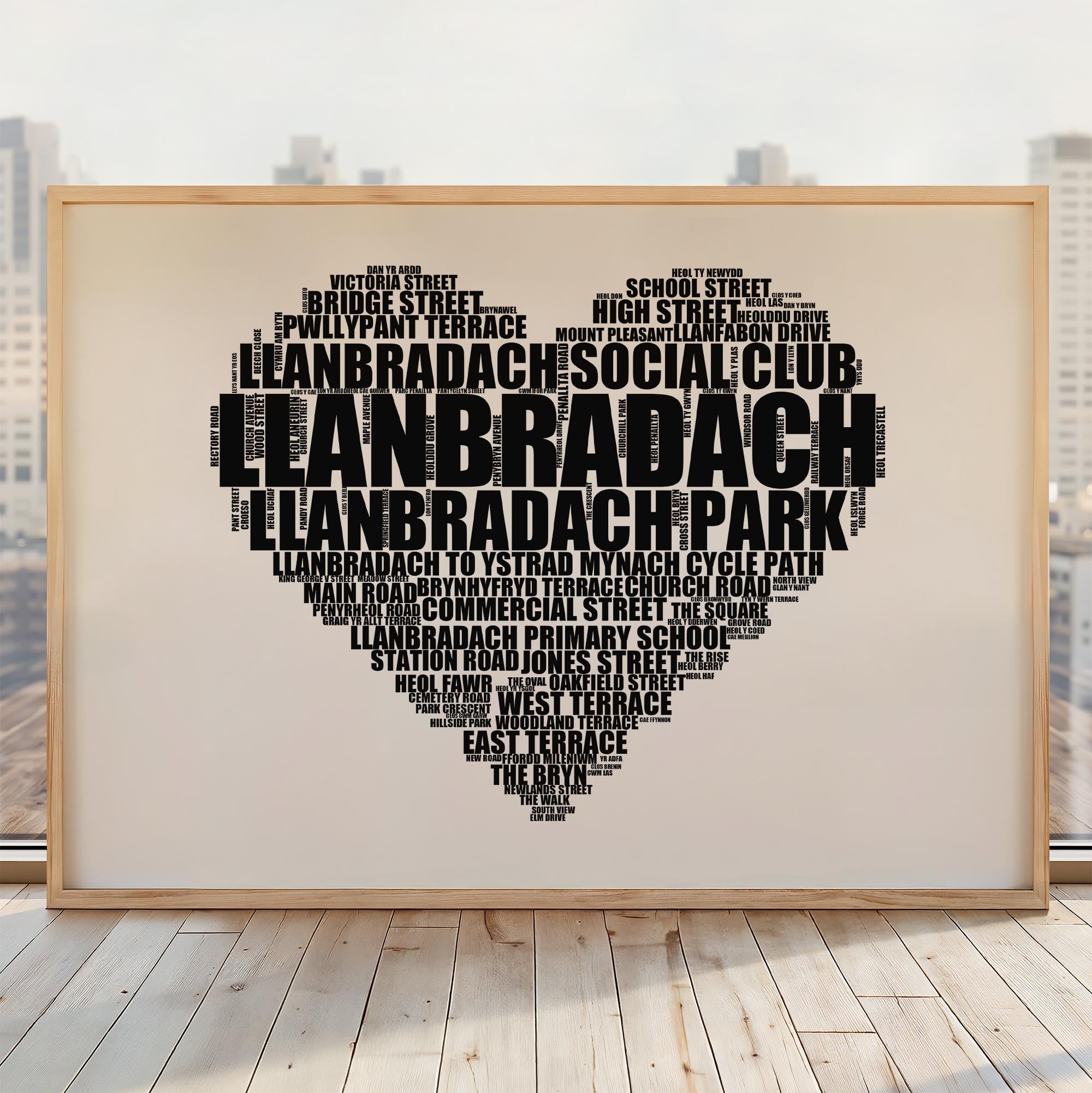 Llanbradach - Premium Typographic Word Cloud Prints, Posters & Gifts