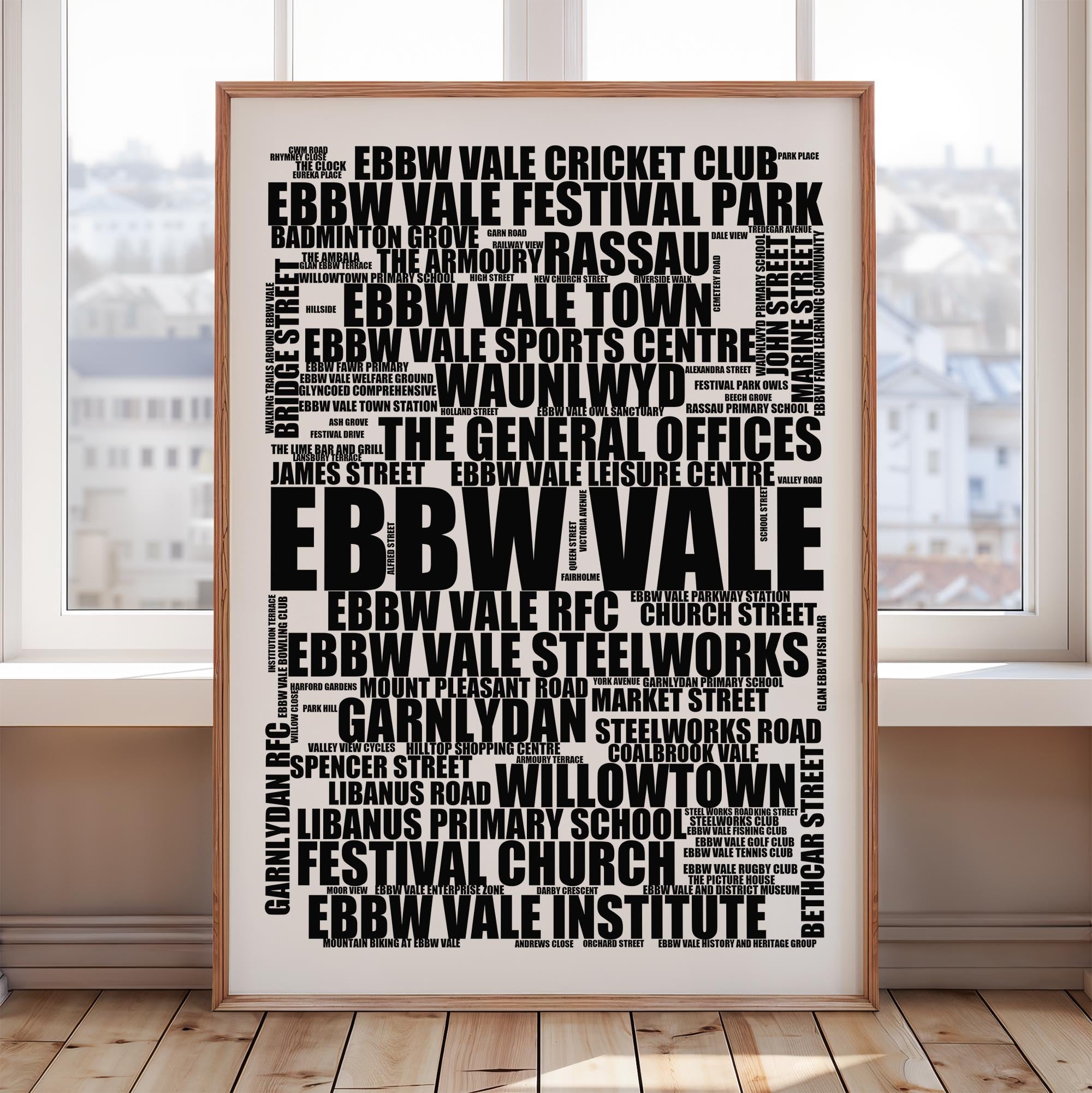 Ebbw Vale - Premium Typographic Word Cloud Prints, Posters & Gifts