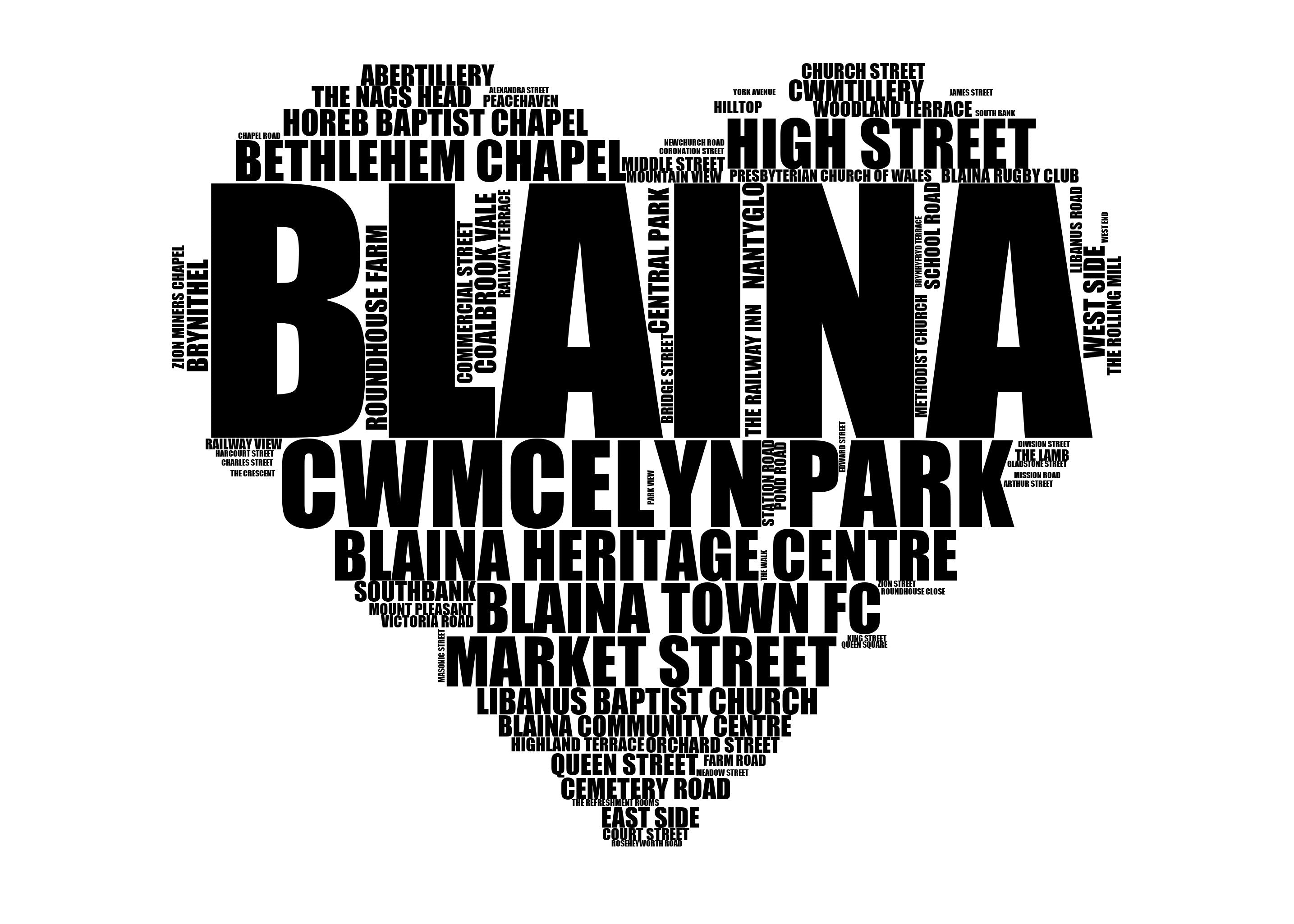 Blaina - Premium Typographic Word Cloud Prints, Posters & Gifts