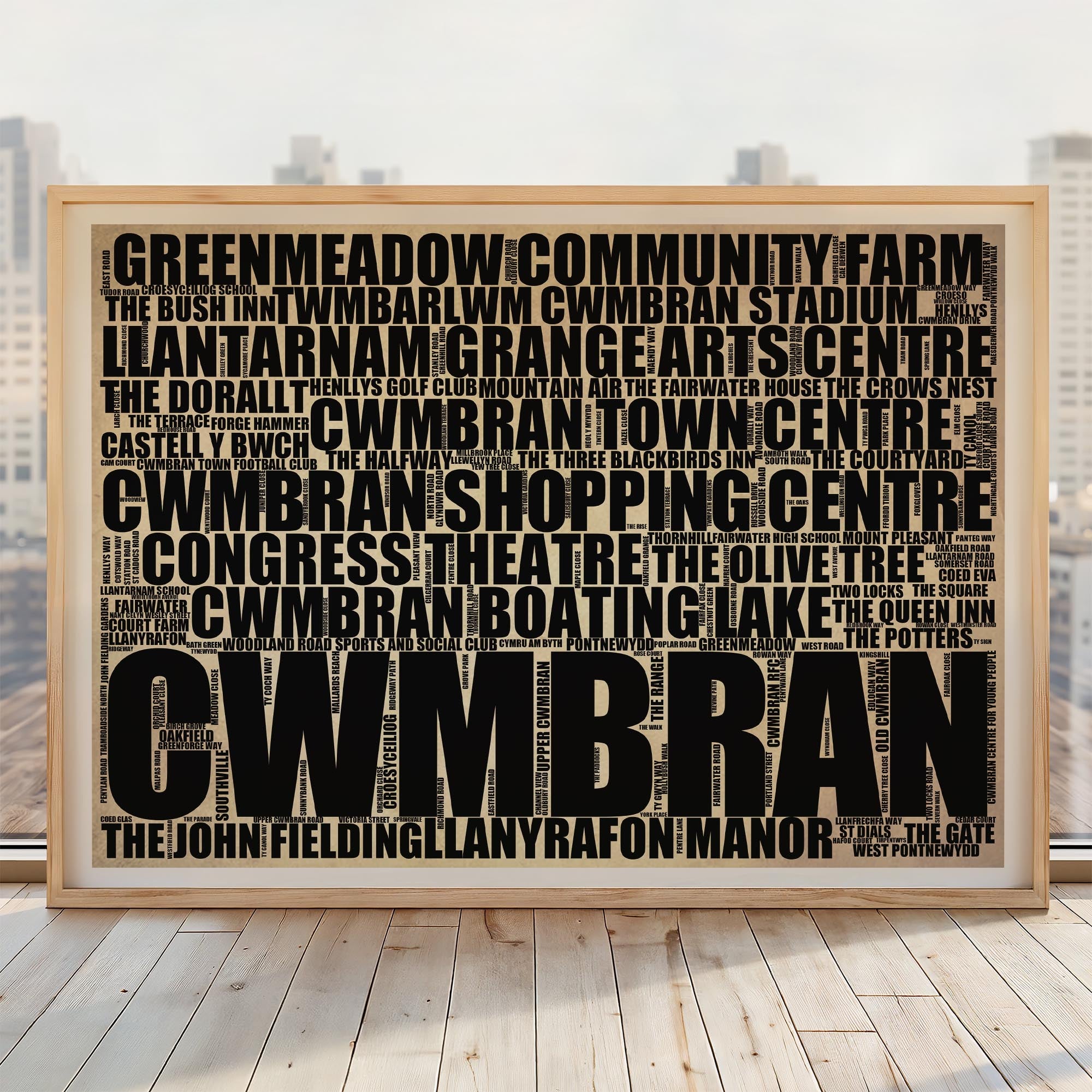 Cwmbran - Premium Typographic Word Cloud Prints, Posters & Gifts