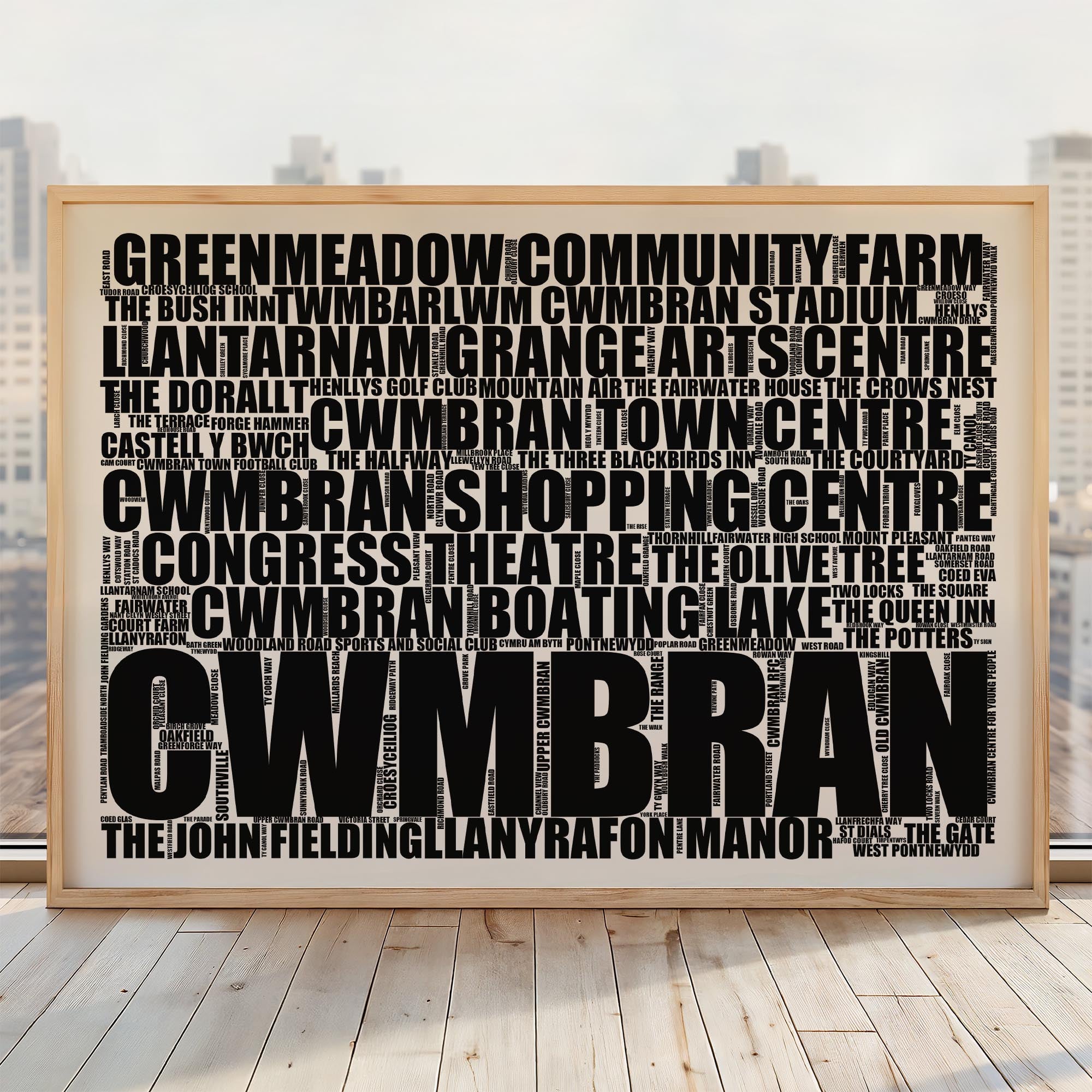 Cwmbran - Premium Typographic Word Cloud Prints, Posters & Gifts
