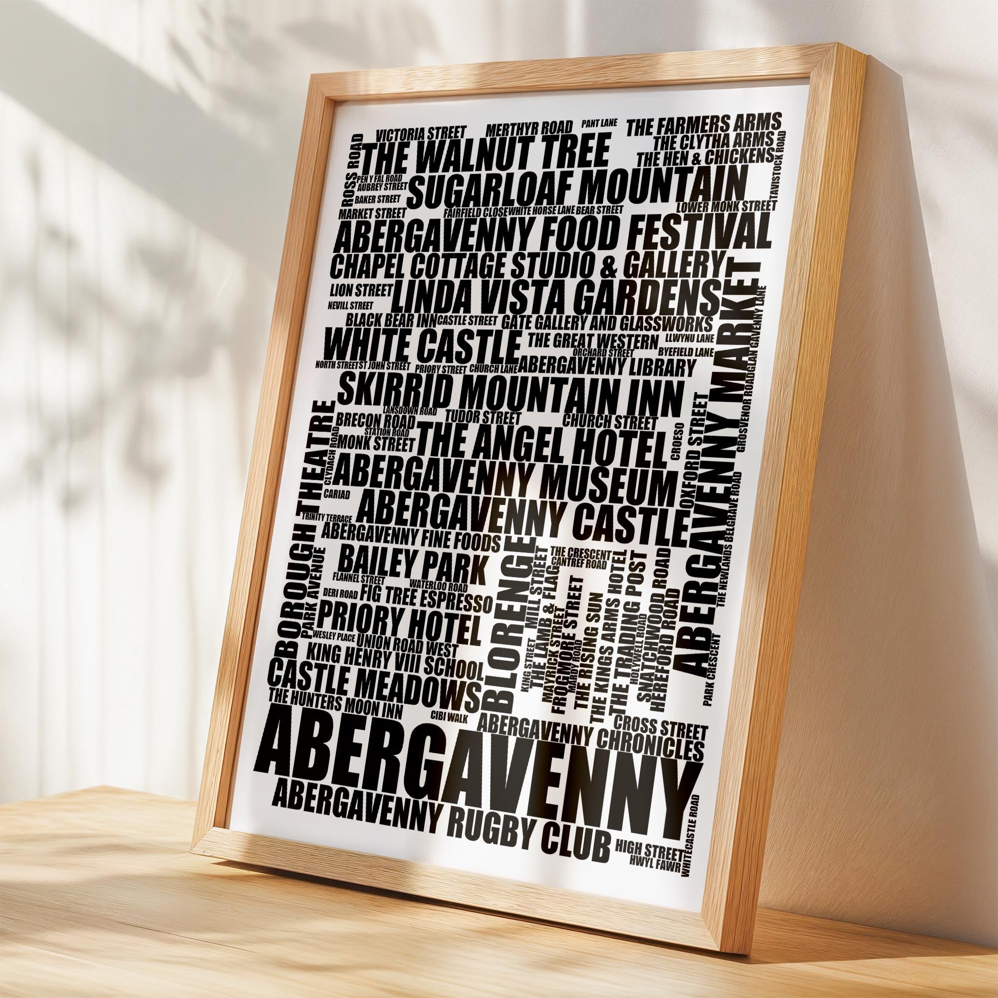 Abergavenny - Premium Typographic Word Cloud Prints, Posters & Gifts