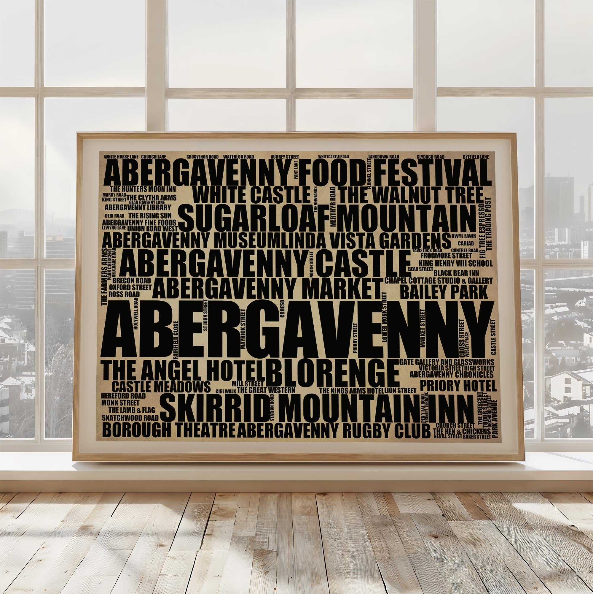 Abergavenny - Premium Typographic Word Cloud Prints, Posters & Gifts