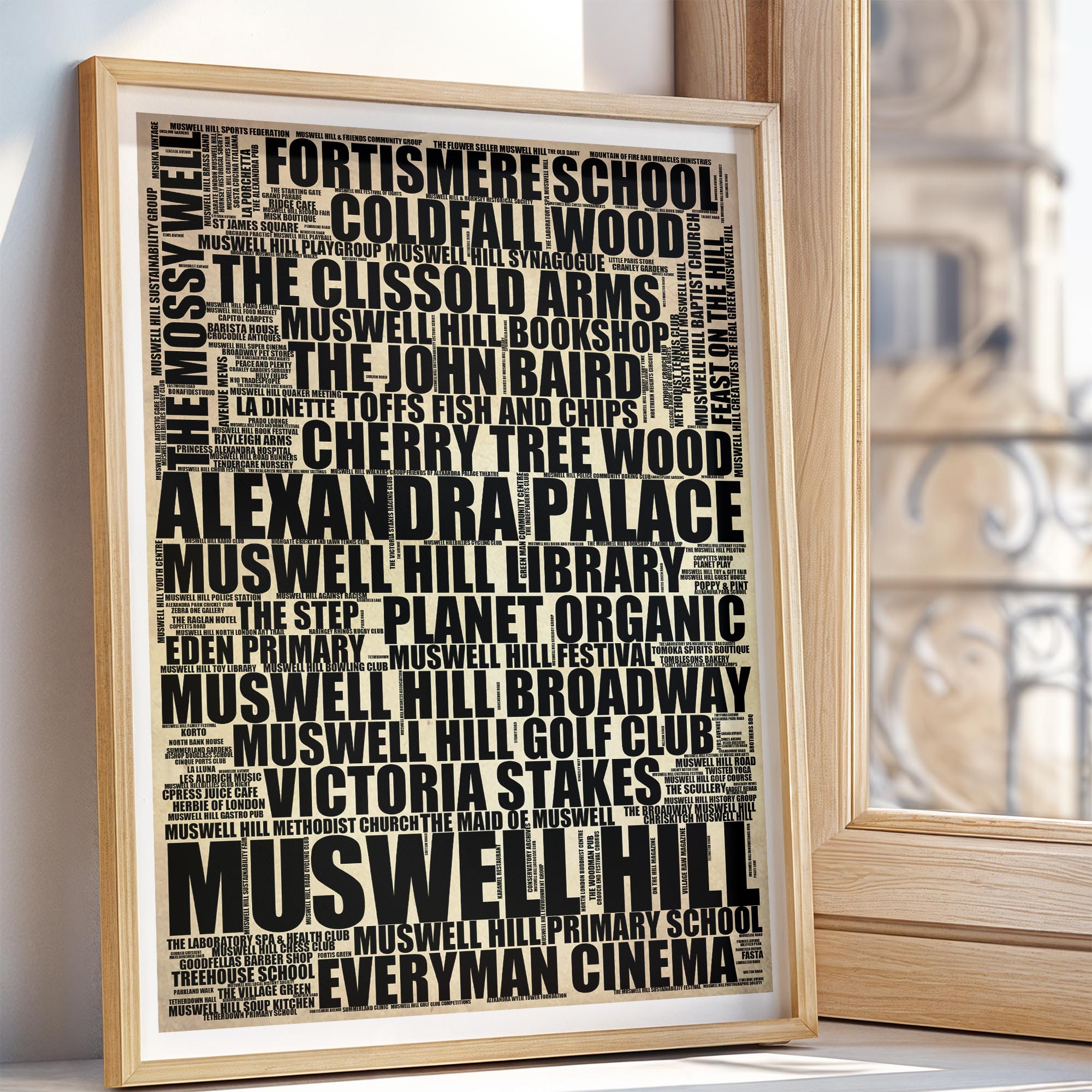 Muswell Hill - Premium Typographic Word Cloud Prints, Posters & Gifts