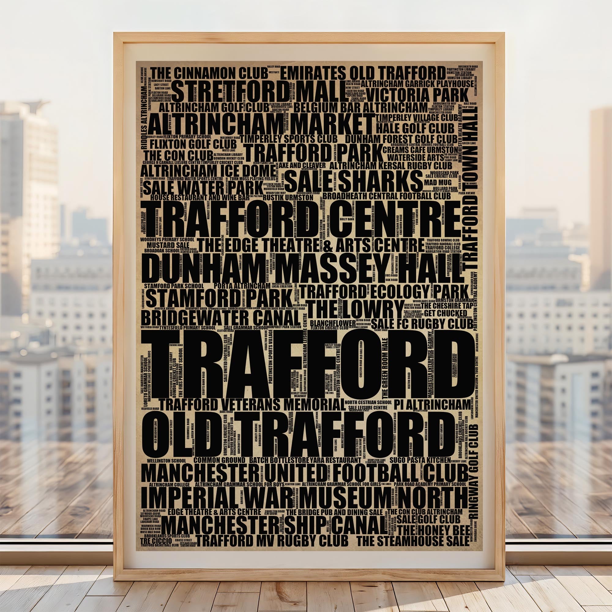 Trafford - Premium Typographic Word Cloud Prints, Posters & Gifts