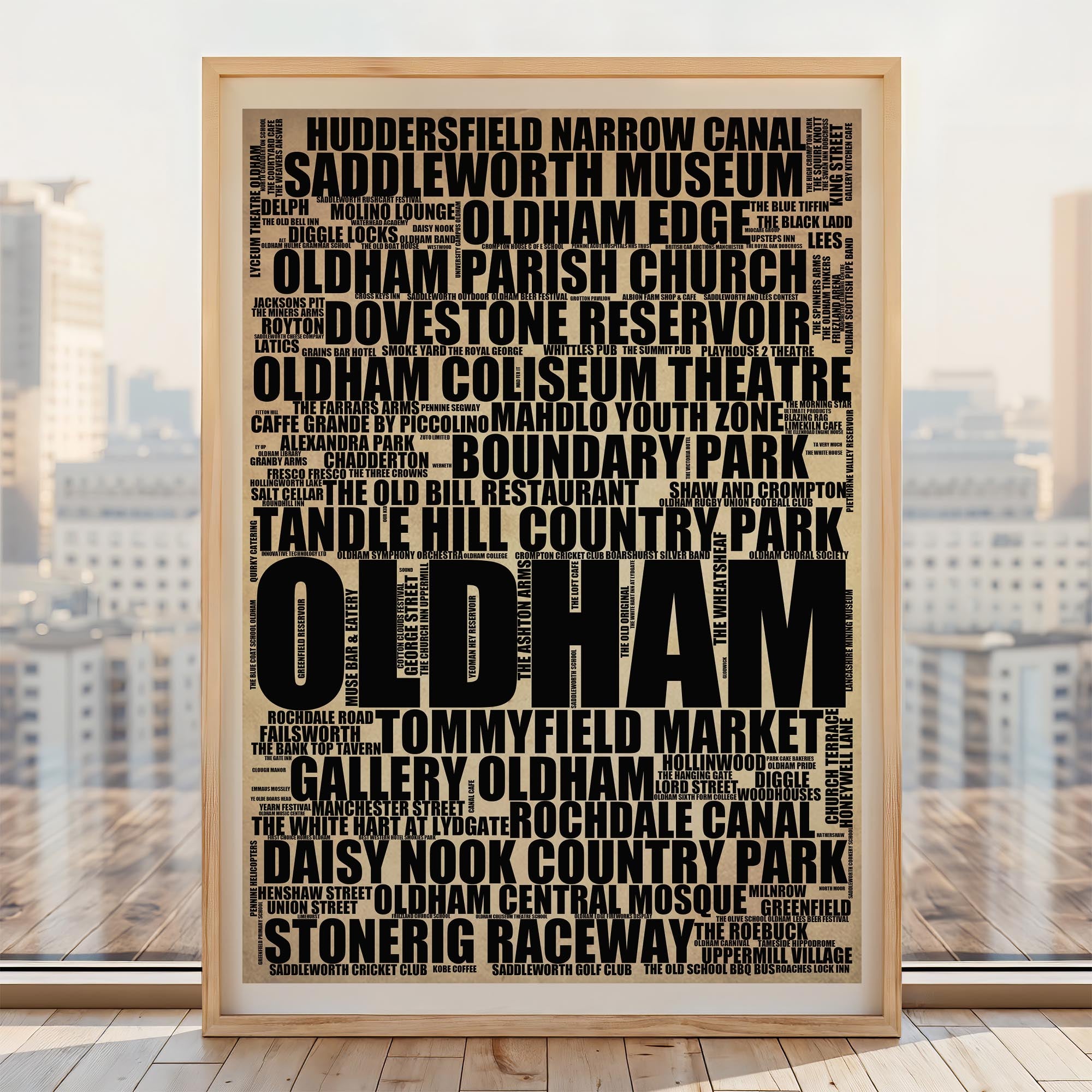 Oldham - Premium Typographic Word Cloud Prints, Posters & Gifts