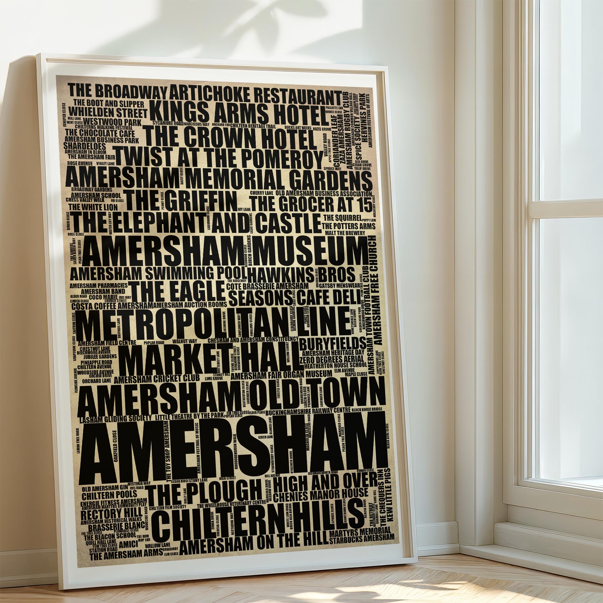 Amersham - Premium Typographic Word Cloud Prints, Posters & Gifts