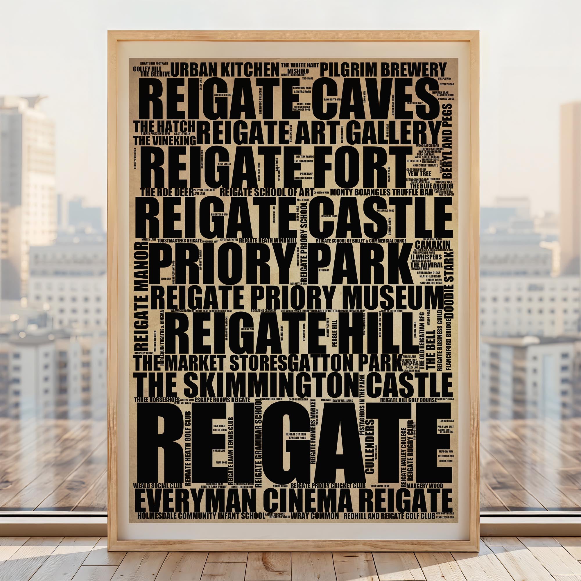 Reigate - Premium Typographic Word Cloud Prints, Posters & Gifts