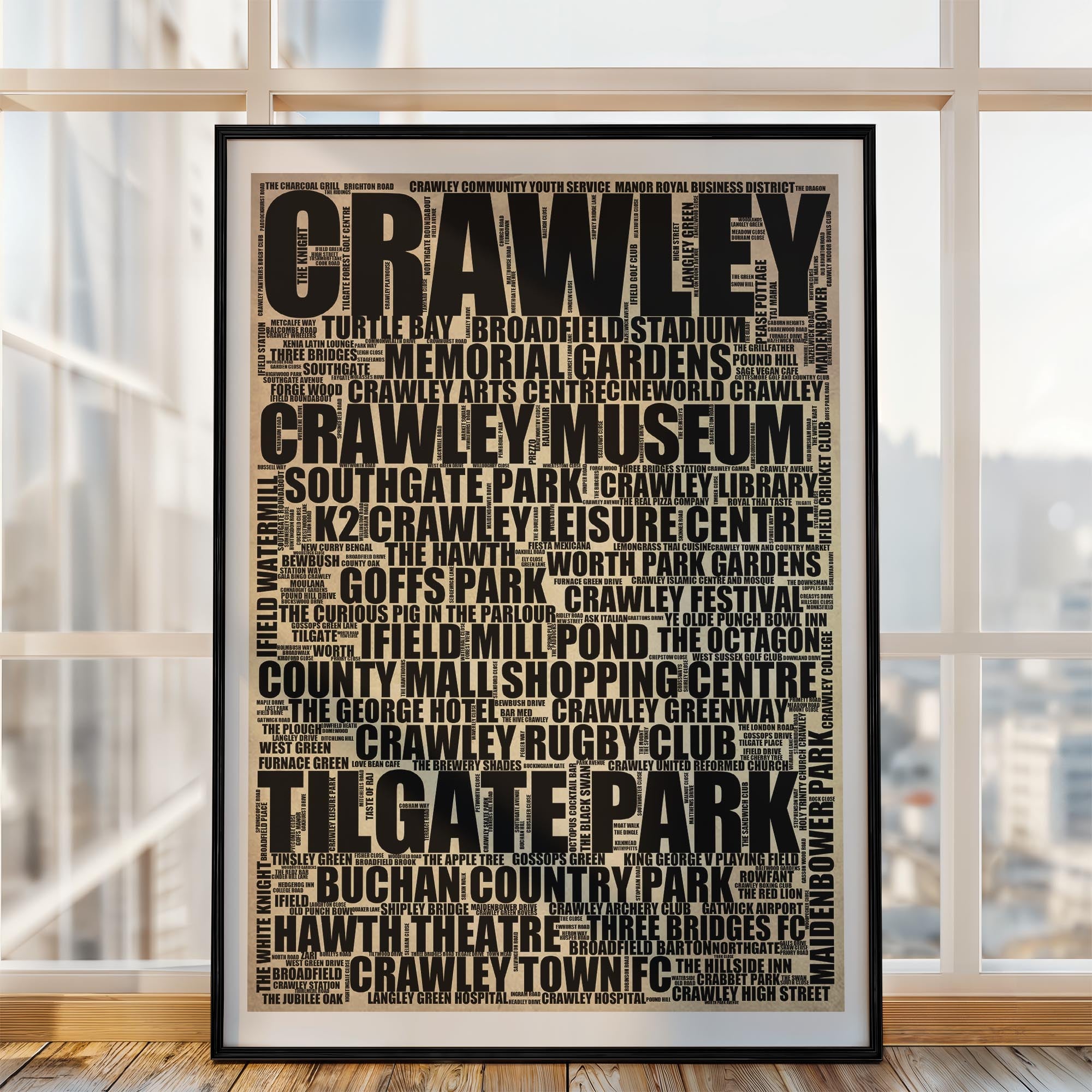 Crawley - Premium Typographic Word Cloud Prints, Posters & Gifts