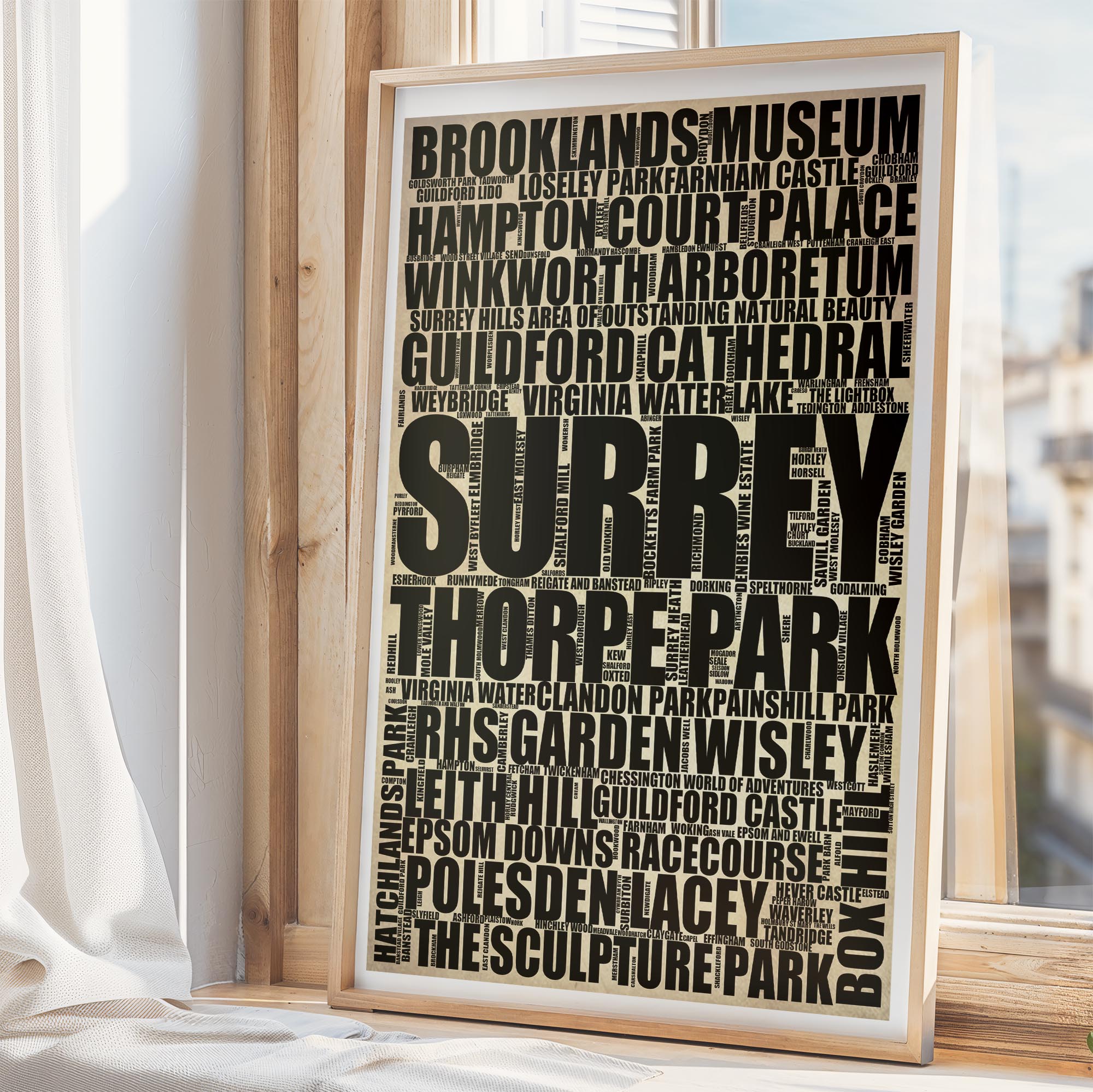 Surrey - Premium Typographic Word Cloud Prints, Posters & Gifts